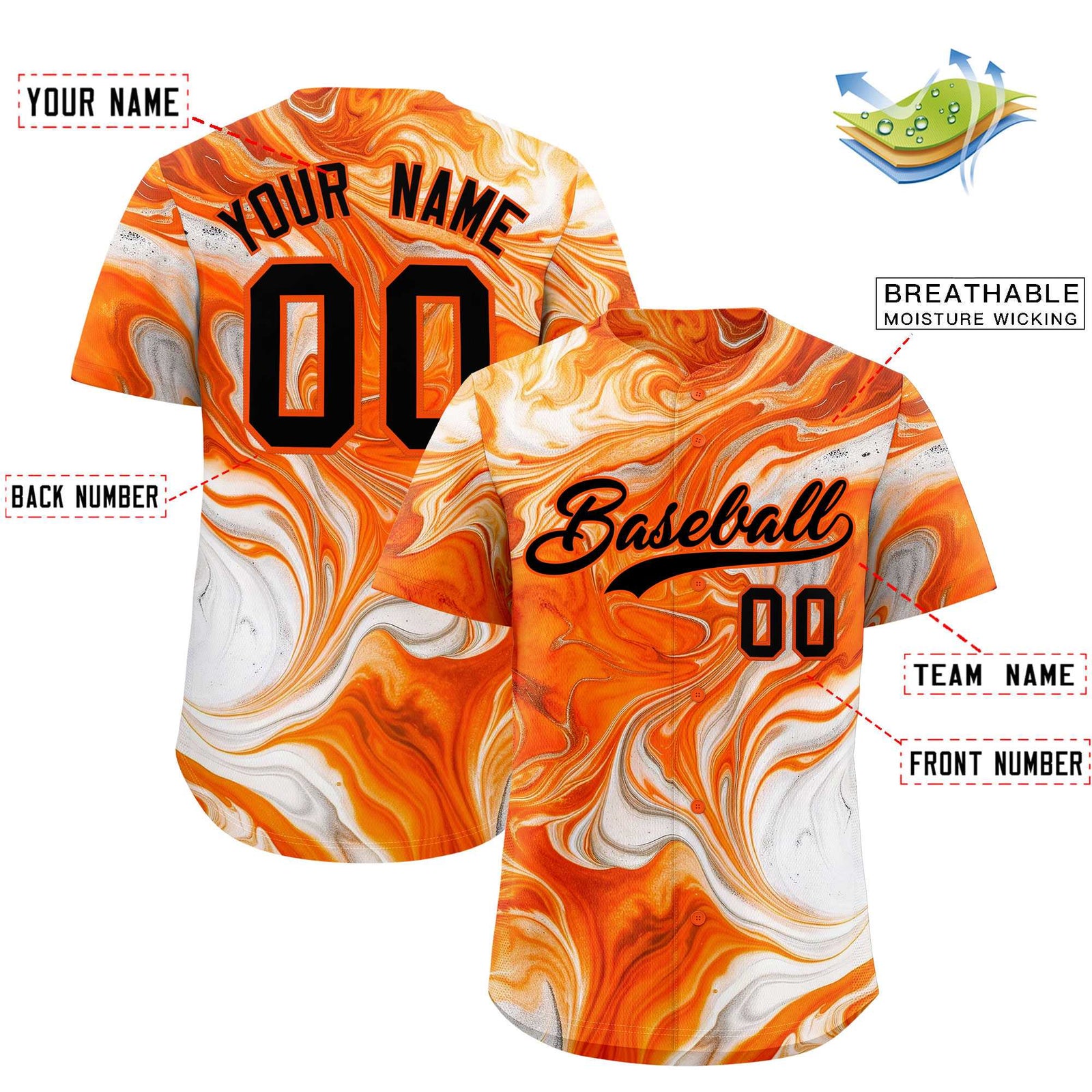 Custom Multi Color Split Fashion Fluid Pattern Authentic Baseball Jersey