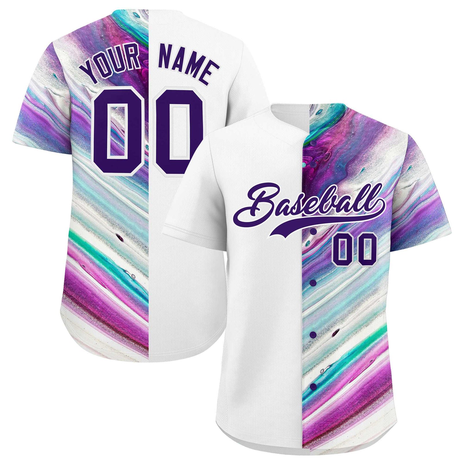 Custom White Split Fashion Fluid Pattern Authentic Baseball Jersey