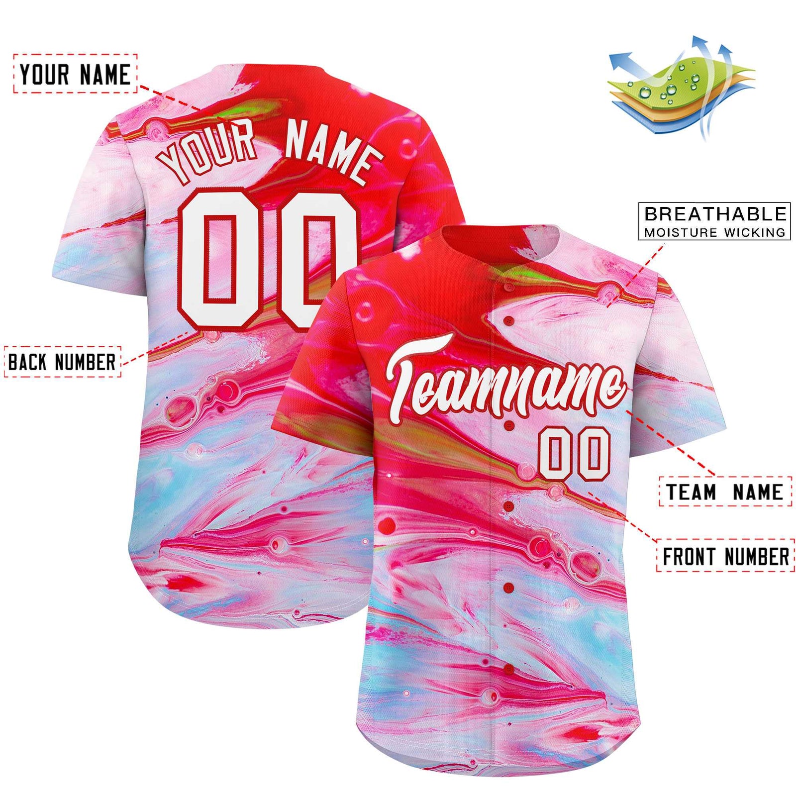 Custom Multi Color Split Fashion Fluid Pattern Authentic Baseball Jersey