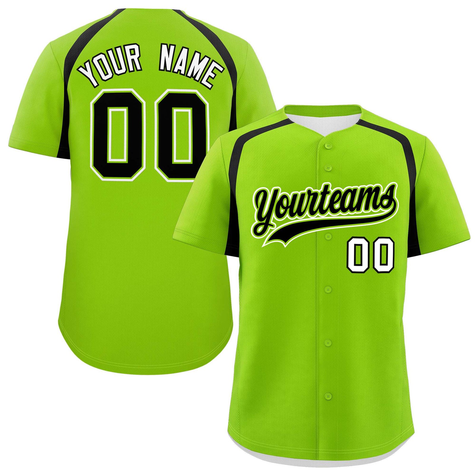 Custom Neon Green Black Personalized Color Block Authentic Baseball Jersey