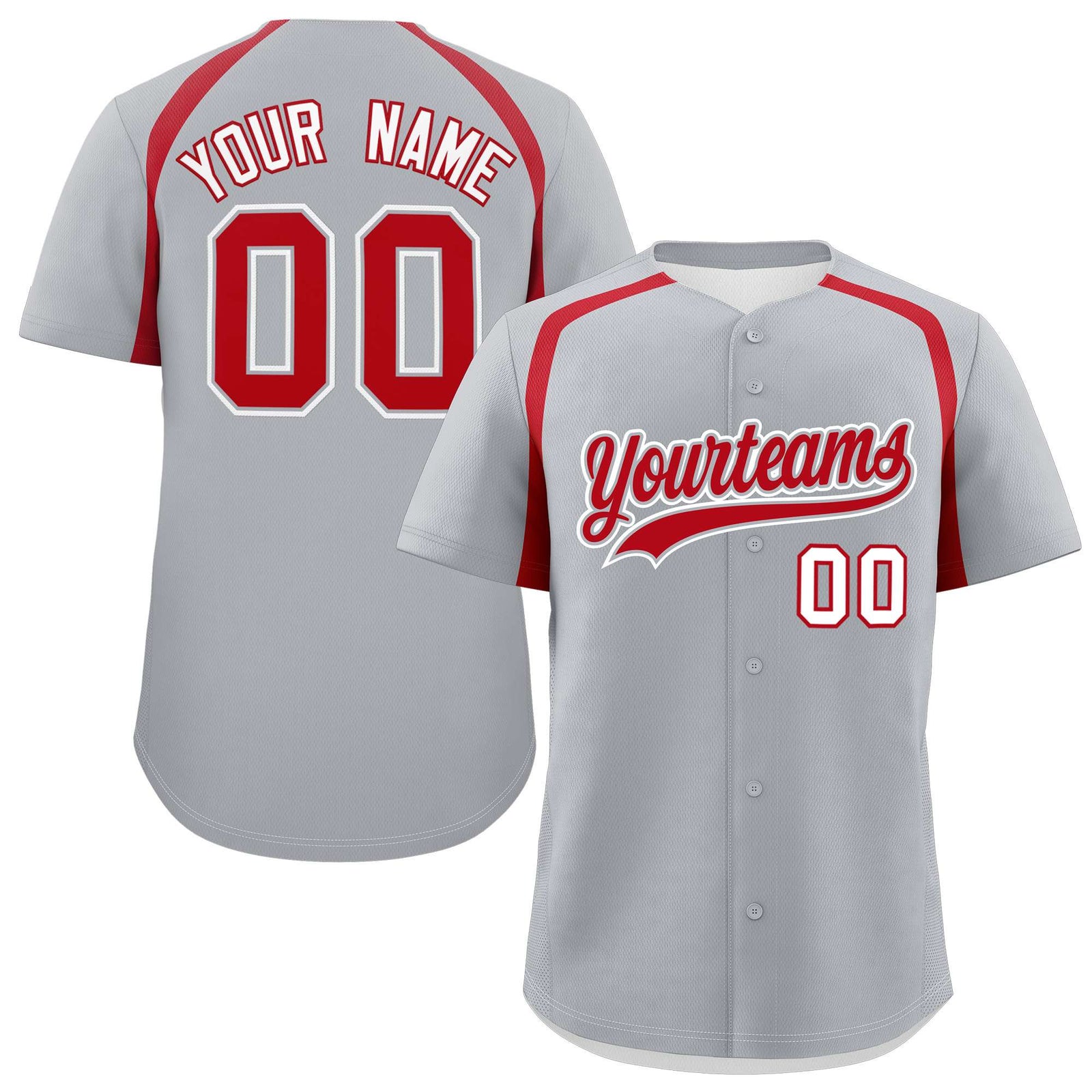 Custom Silver Red Personalized Color Block Authentic Baseball Jersey