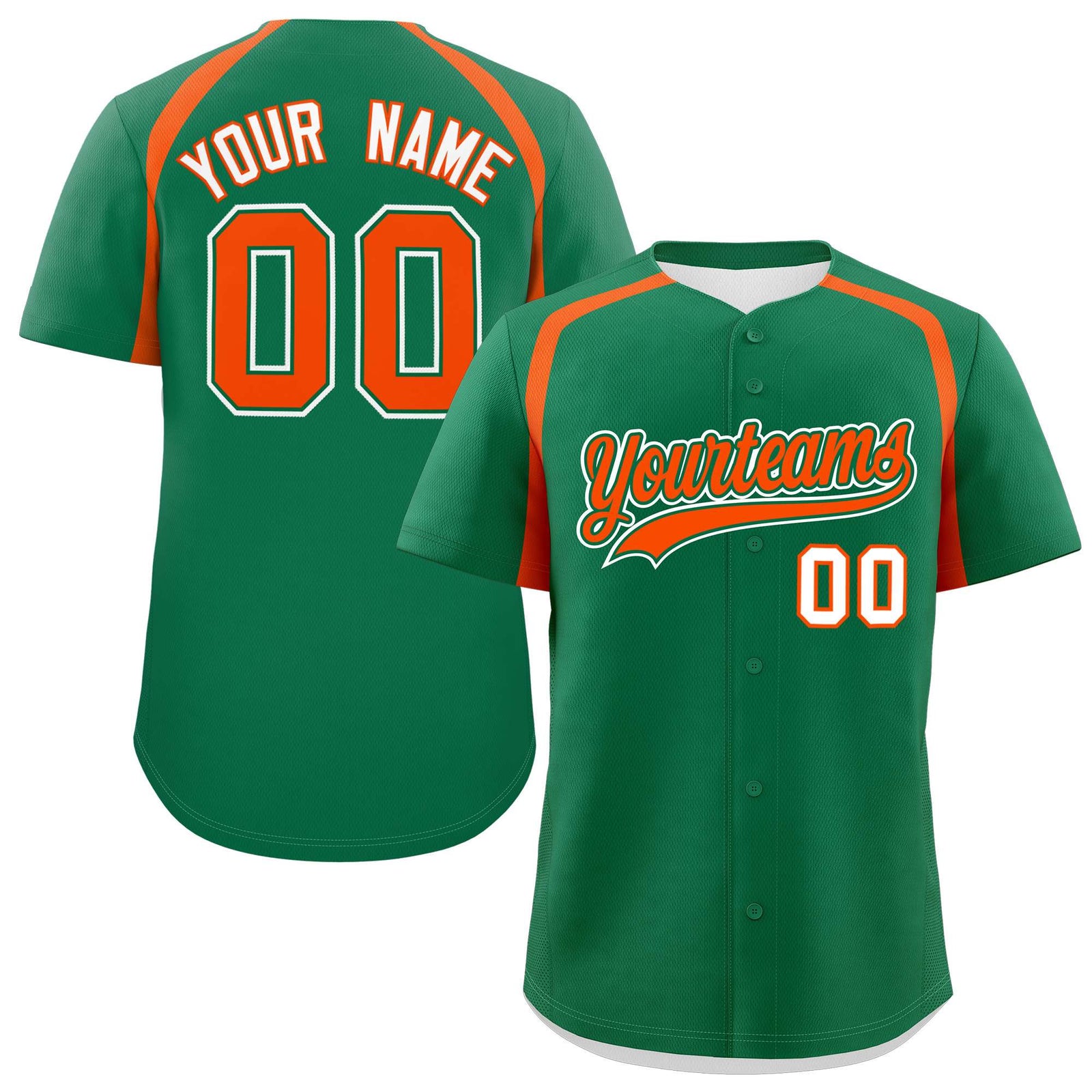 Custom Kelly Green Orange Personalized Color Block Authentic Baseball Jersey