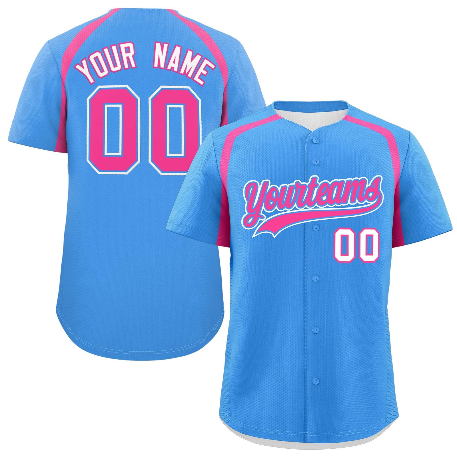 Custom Powder Blue Pink Personalized Color Block Authentic Baseball Jersey