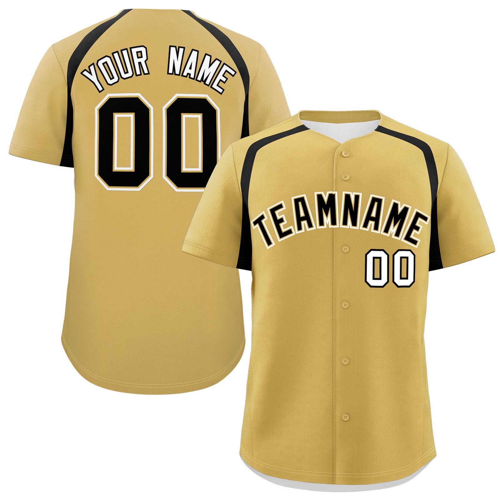 Custom Old Gold Black Personalized Color Block Authentic Baseball Jersey
