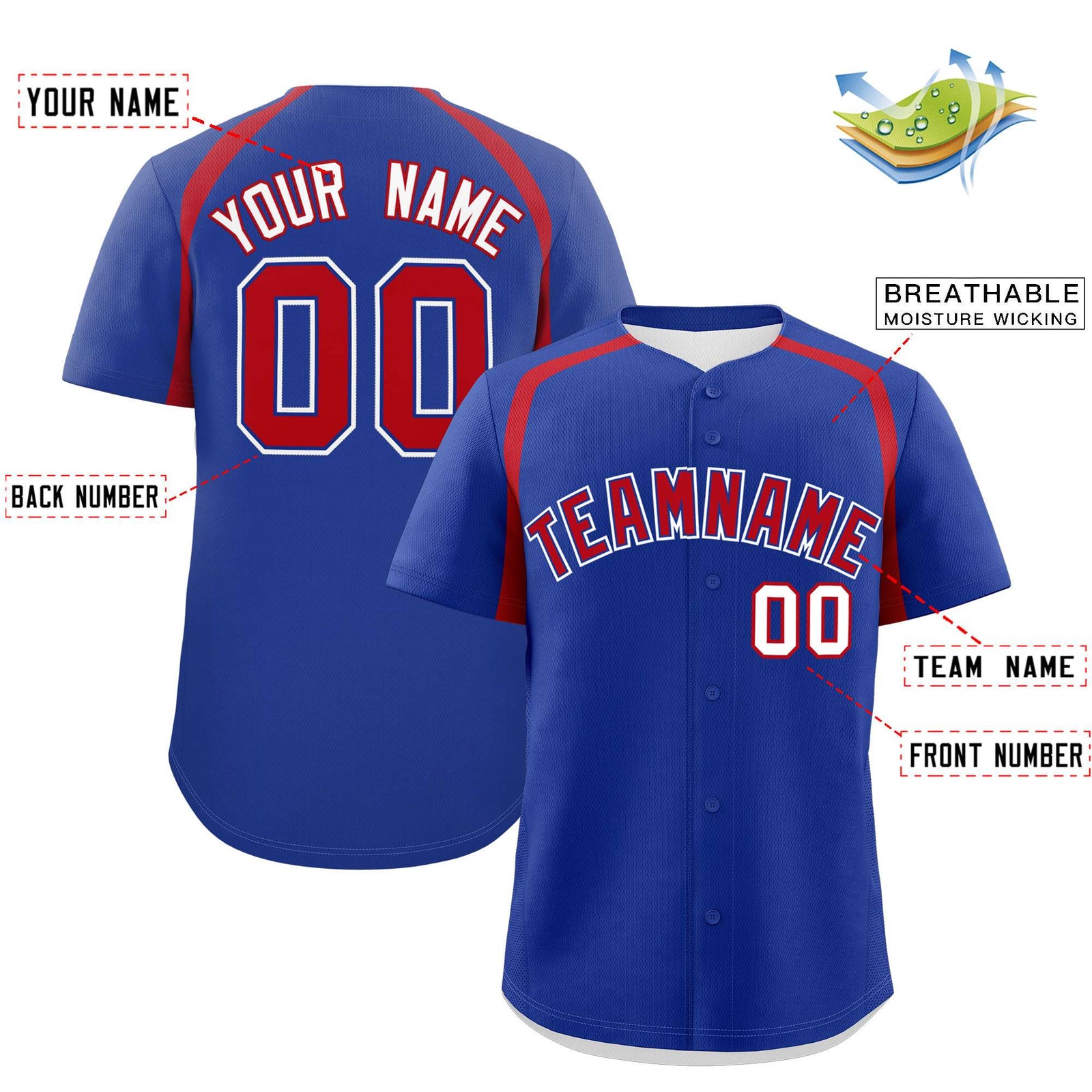 Custom Royal Red Personalized Color Block Authentic Baseball Jersey