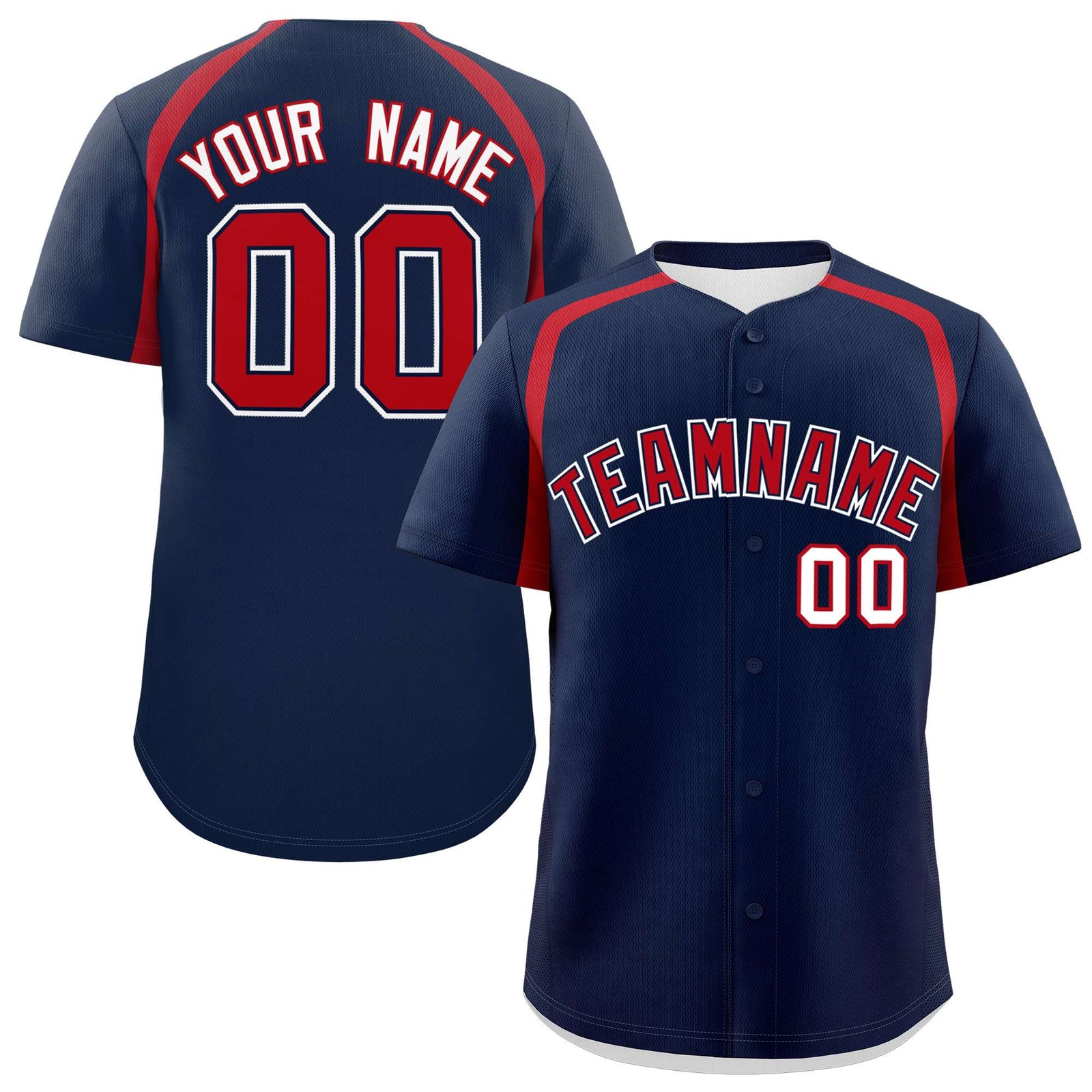 Custom Navy Red Personalized Color Block Authentic Baseball Jersey
