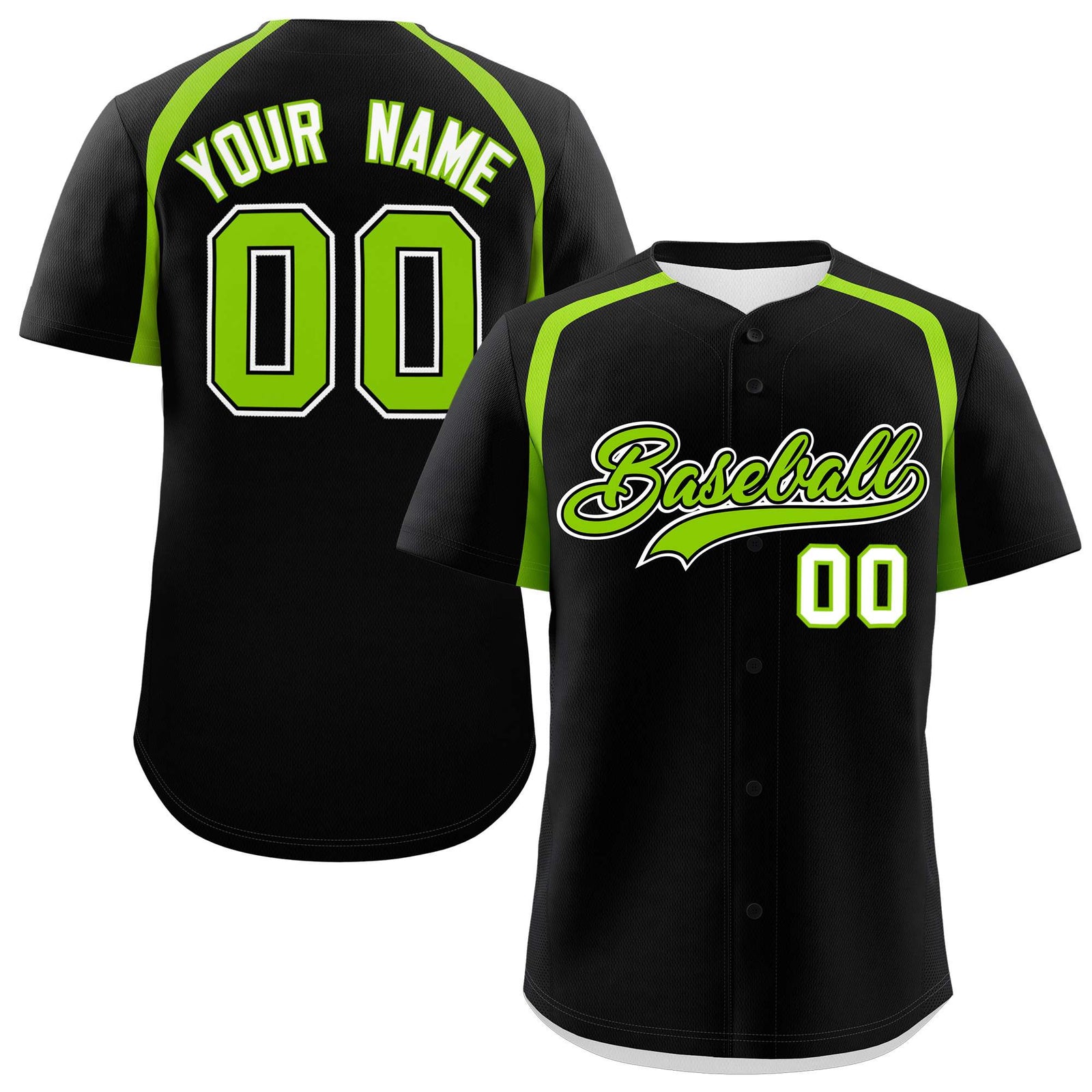 Custom Black Neon Green Personalized Color Block Authentic Baseball Jersey