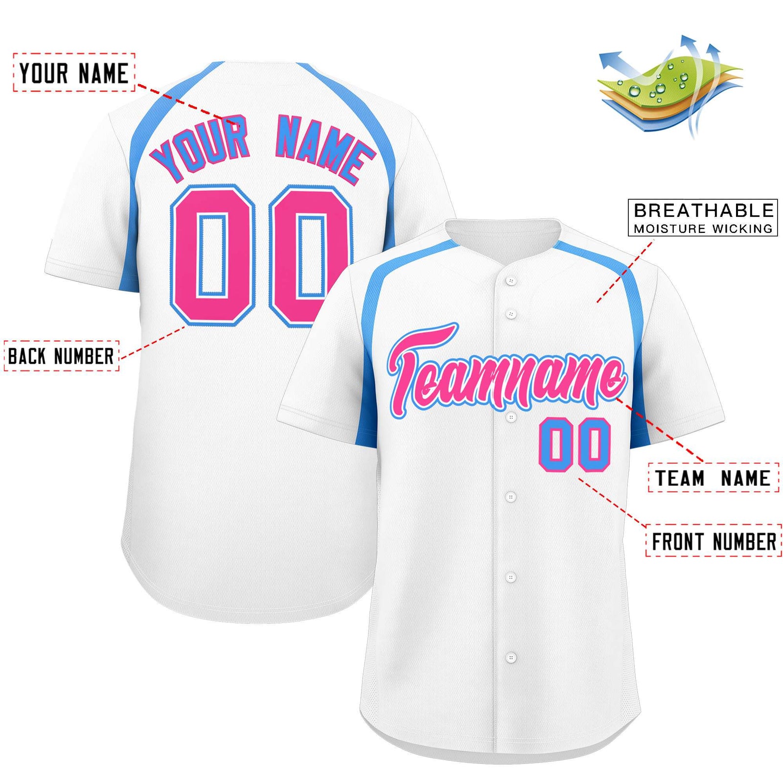 Custom White Powder Blue Personalized Color Block Authentic Baseball Jersey