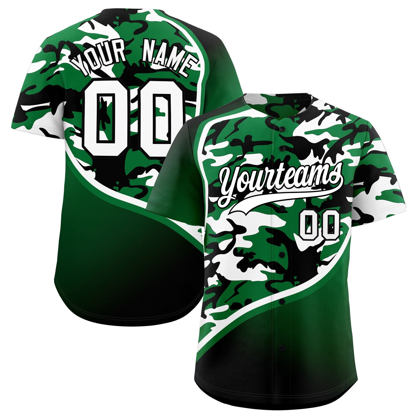 Custom Kelly Green White Black Camo Gradient Fashion Baseball Jersey | Perfect for Training,Sublimation Printed & Stitched,Add Name and Numbern,Perfect for Teams | KXKSHOP