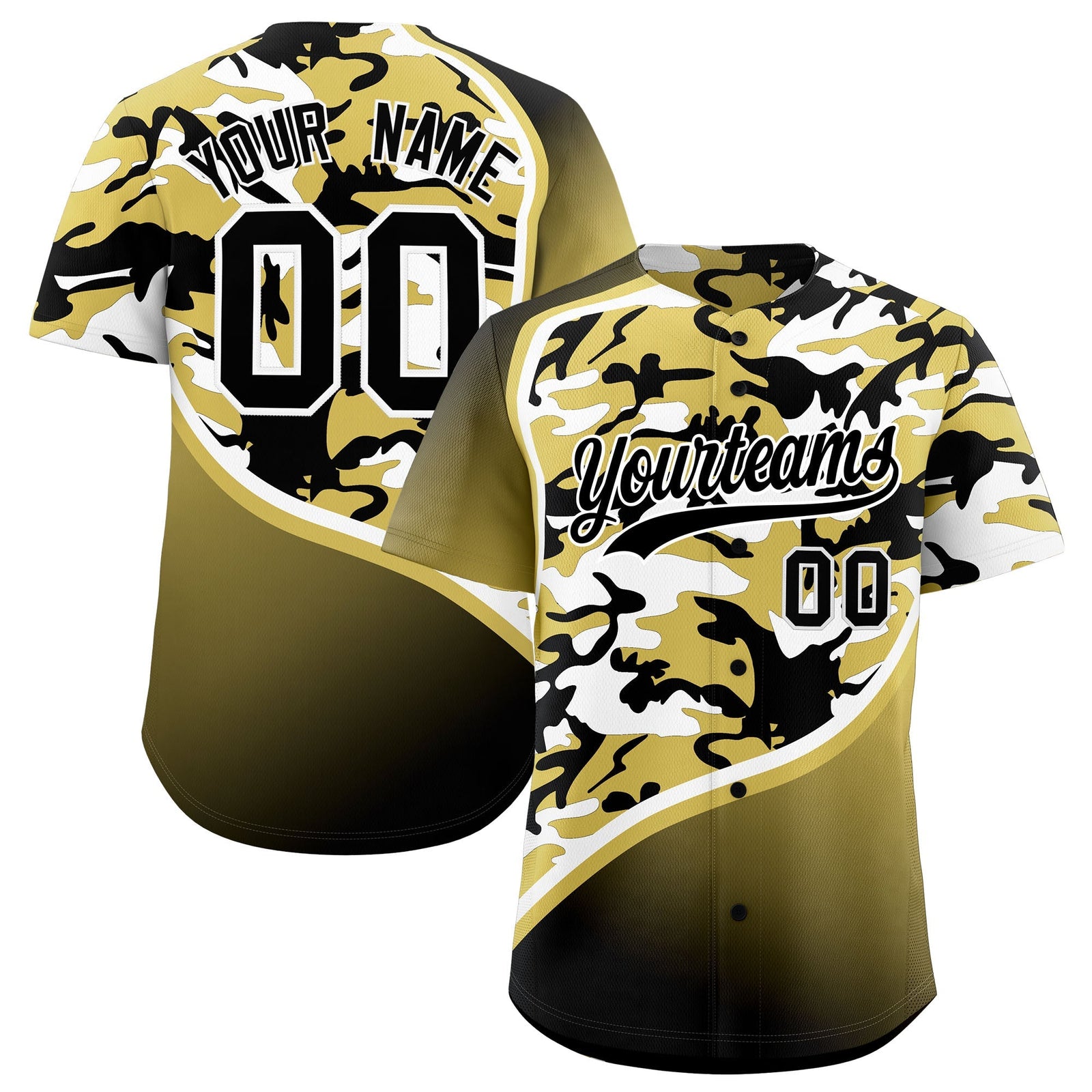 Custom Old Gold Black White Camo Gradient Fashion Baseball Jersey | Perfect for Training,Sublimation Printed & Stitched,Add Name and Numbern,Perfect for Teams | KXKSHOP