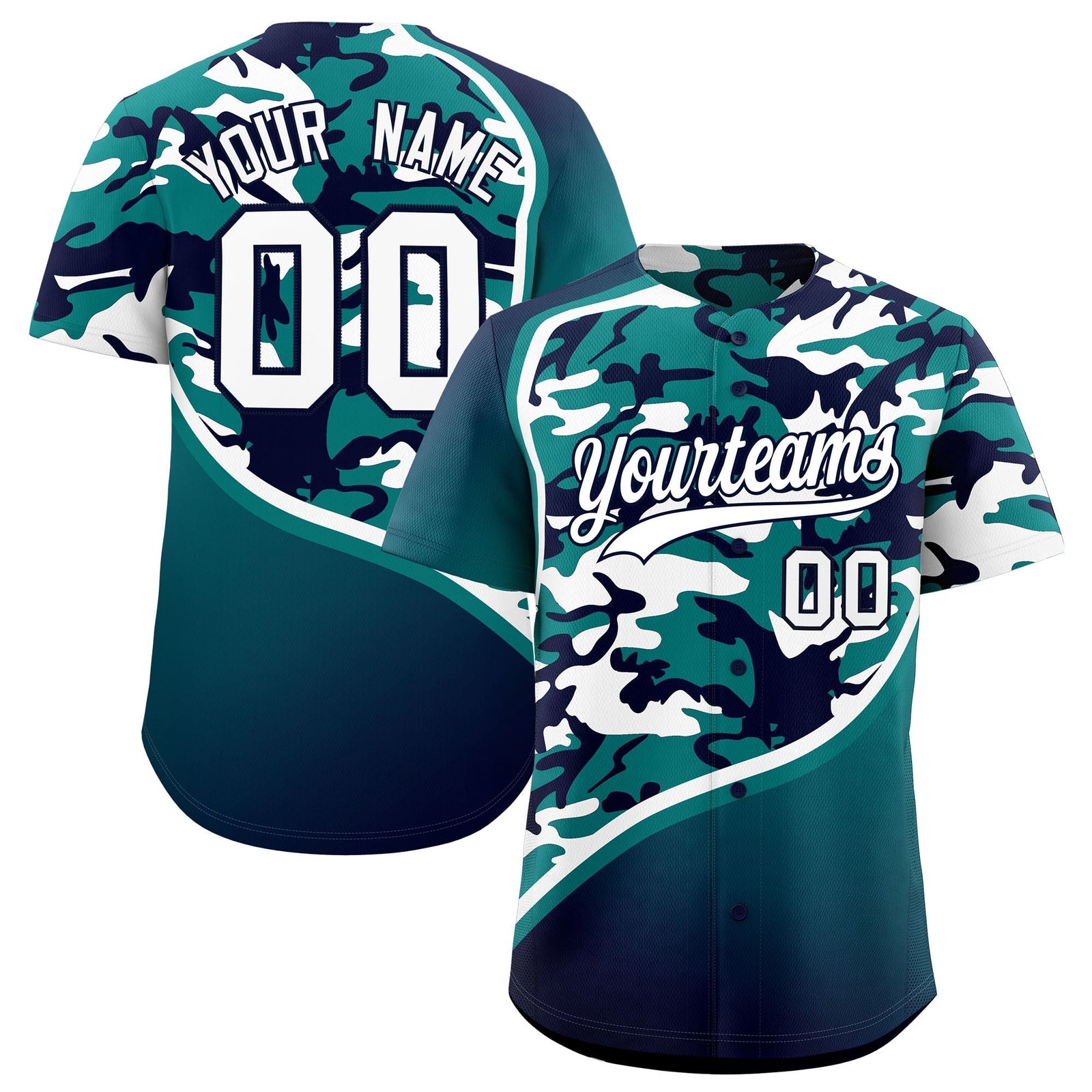 Custom Teal Navy White Camo Gradient Fashion Baseball Jersey | Perfect for Training,Sublimation Printed & Stitched,Add Name and Numbern,Perfect for Teams | KXKSHOP