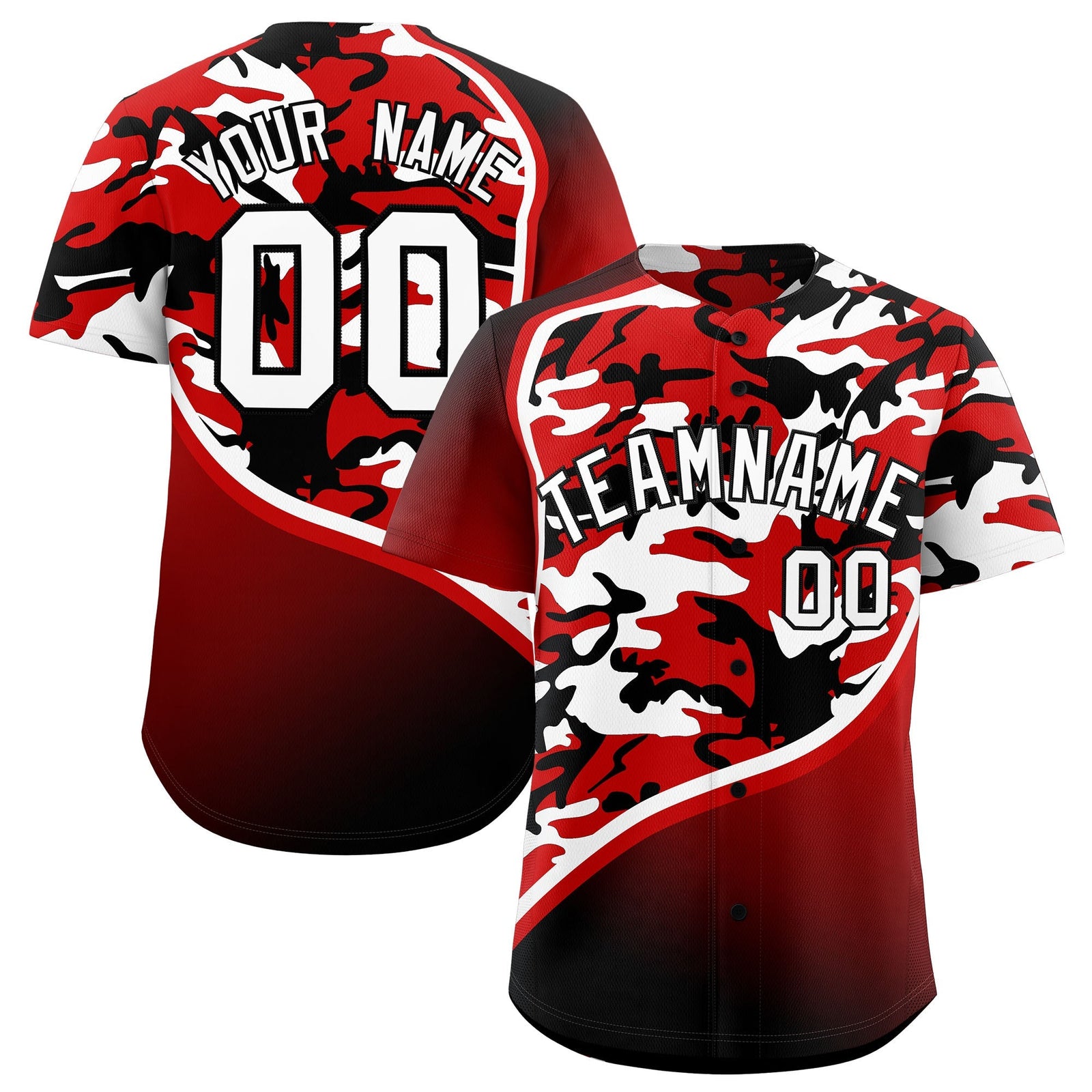 Custom Black White Red Camo Gradient Fashion Baseball Jersey | Perfect for Training,Sublimation Printed & Stitched,Add Name and Numbern,Perfect for Teams | KXKSHOP