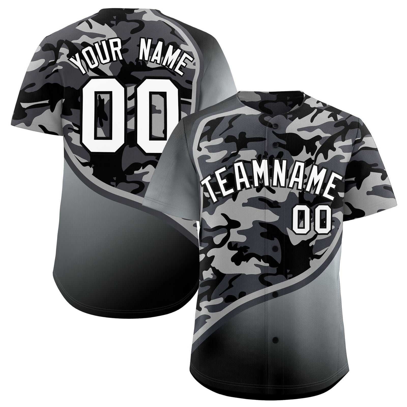 Custom Dark Gray Black Silver Camo Gradient Fashion Baseball Jersey | Perfect for Training,Sublimation Printed & Stitched,Add Name and Numbern,Perfect for Teams | KXKSHOP