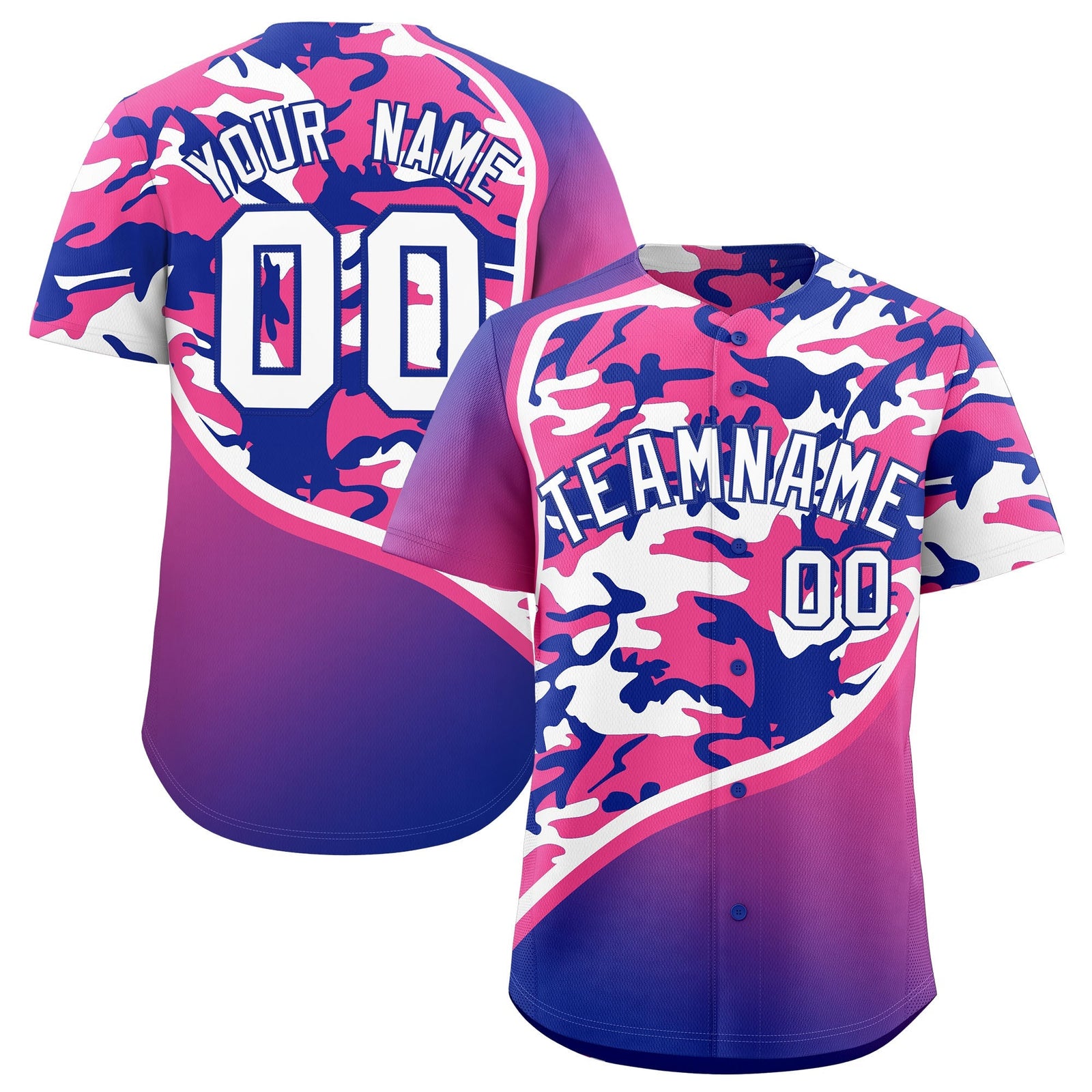 Custom Pink Royal Blue White Camo Gradient Fashion Baseball Jersey | Perfect for Training,Sublimation Printed & Stitched,Add Name and Numbern,Perfect for Teams | KXKSHOP
