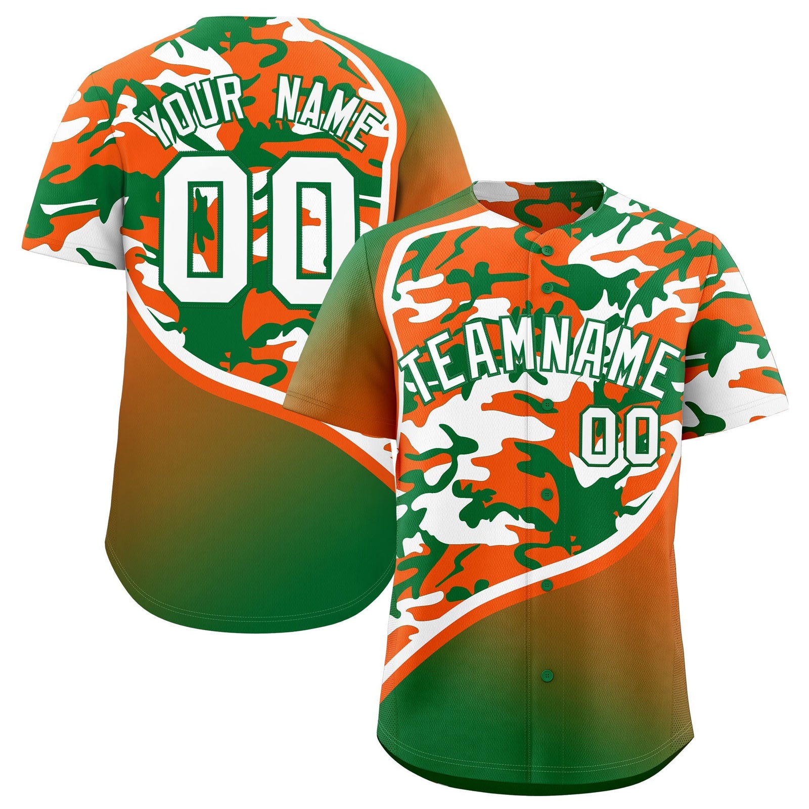 Custom Orange Kelly Green White Camo Gradient Fashion Baseball Jersey | Perfect for Training,Sublimation Printed & Stitched,Add Name and Numbern,Perfect for Teams | KXKSHOP