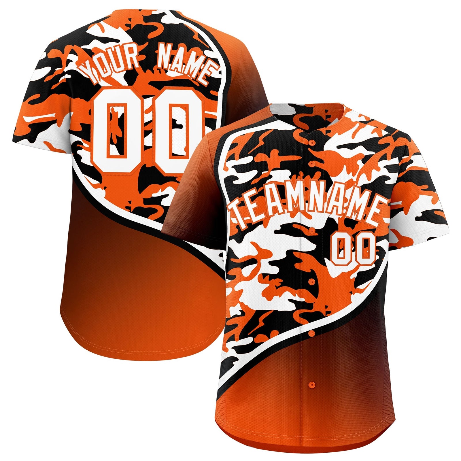 Custom Orange Black White Camo Gradient Fashion Baseball Jersey | Perfect for Training,Sublimation Printed & Stitched,Add Name and Numbern,Perfect for Teams | KXKSHOP
