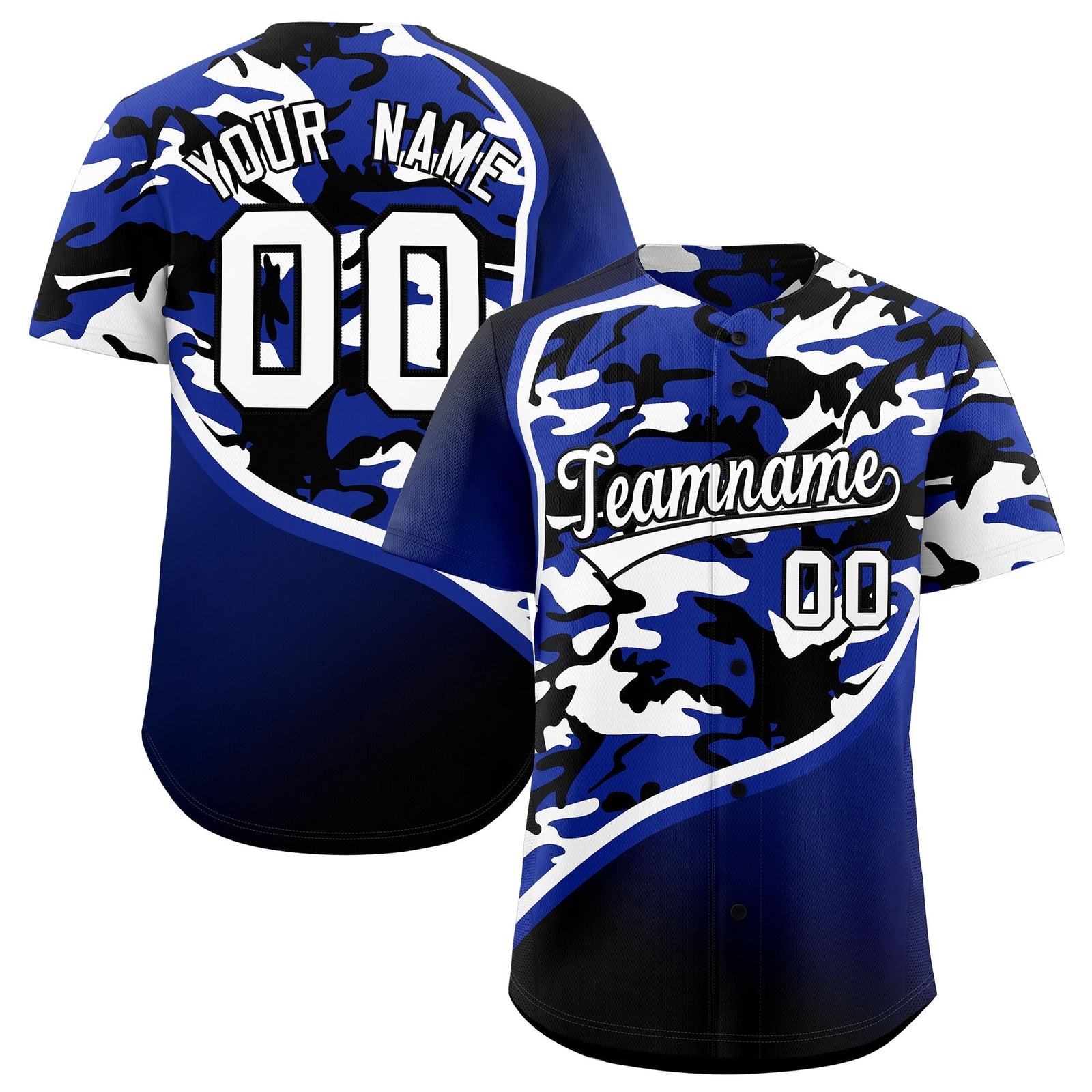 Custom Royal Blue Black White Camo Gradient Fashion Baseball Jersey | Perfect for Training,Sublimation Printed & Stitched,Add Name and Numbern,Perfect for Teams | KXKSHOP
