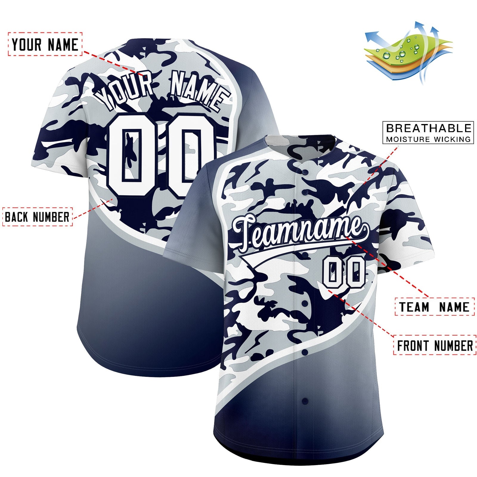 Custom Silver Navy White Camo Gradient Fashion Baseball Jersey | Perfect for Training,Sublimation Printed & Stitched,Add Name and Numbern,Perfect for Teams | KXKSHOP