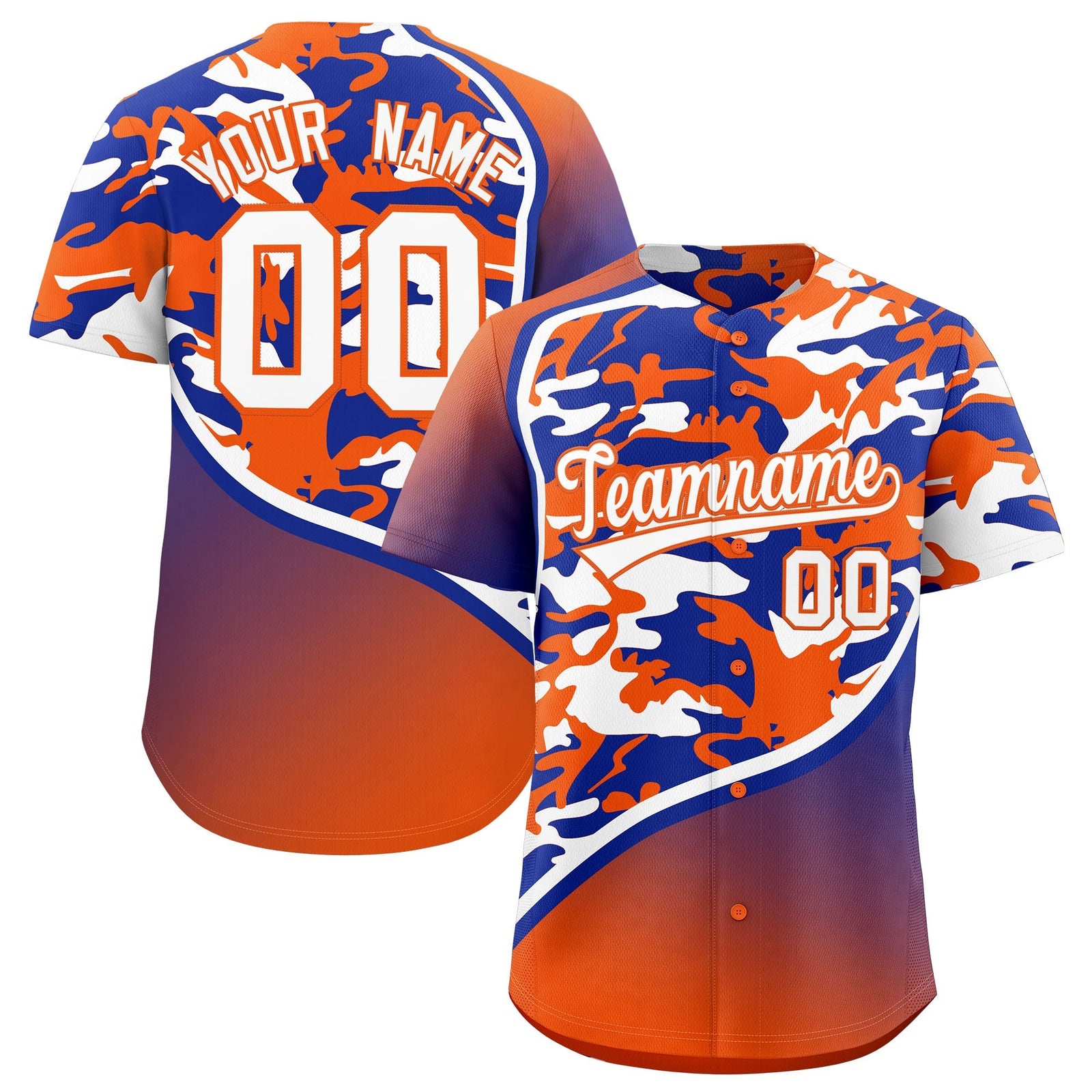 Custom Royal Blue Orange White Camo Gradient Fashion Baseball Jersey | Perfect for Training,Sublimation Printed & Stitched,Add Name and Numbern,Perfect for Teams | KXKSHOP