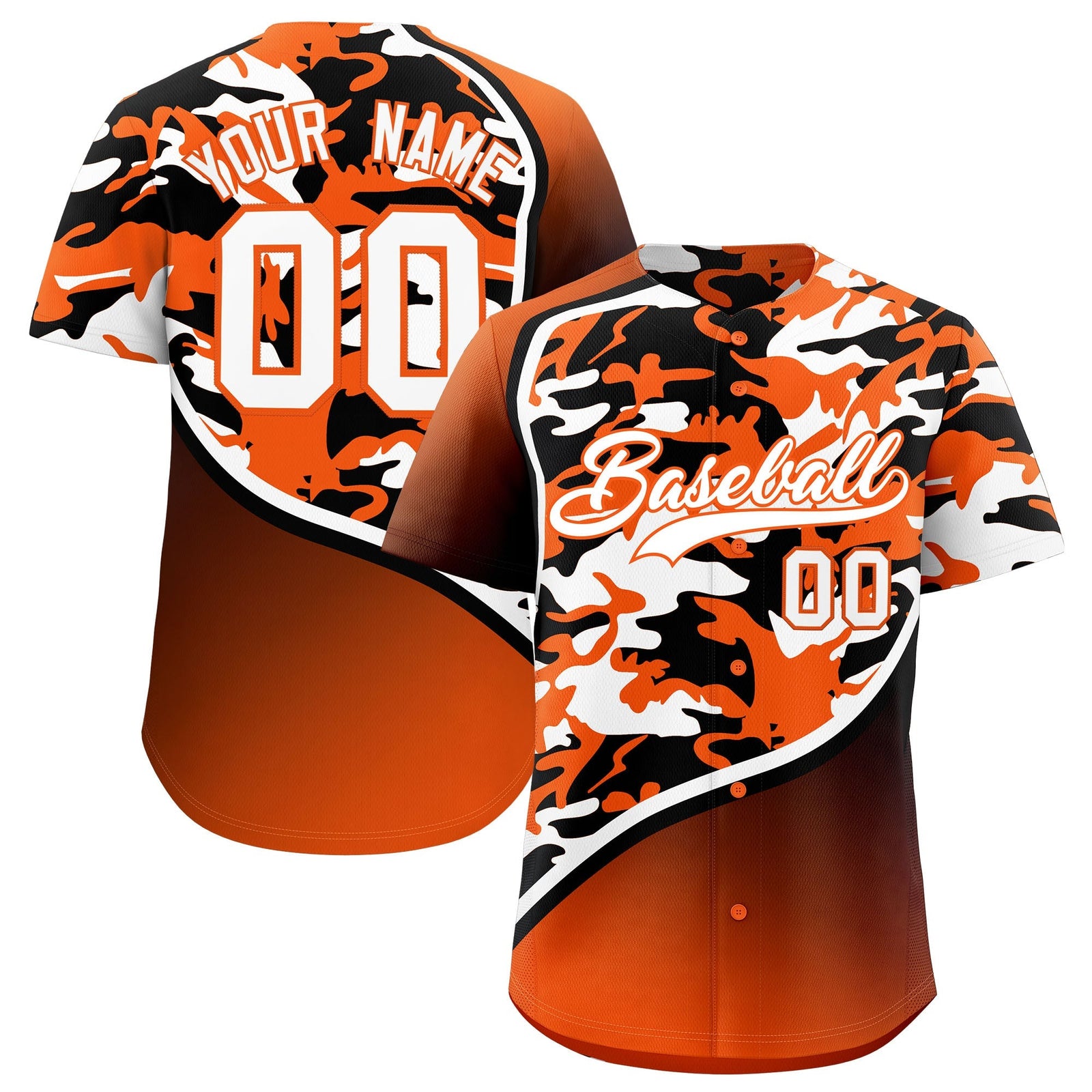 Custom Orange Black White Camo Gradient Fashion Baseball Jersey | Perfect for Training,Sublimation Printed & Stitched,Add Name and Numbern,Perfect for Teams | KXKSHOP