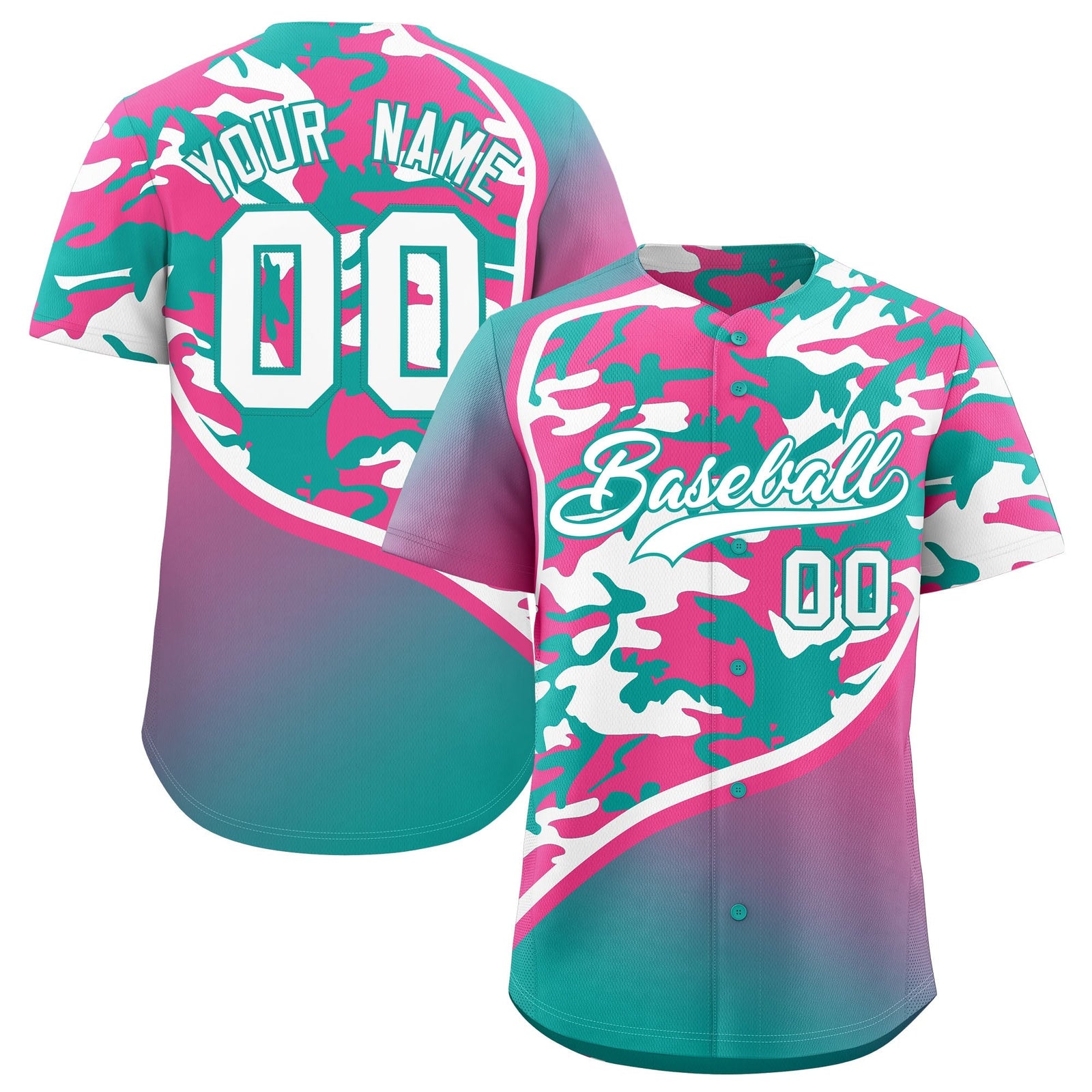 Custom Aqua Pink White Camo Gradient Fashion Baseball Jersey | Perfect for Training,Sublimation Printed & Stitched,Add Name and Numbern,Perfect for Teams | KXKSHOP