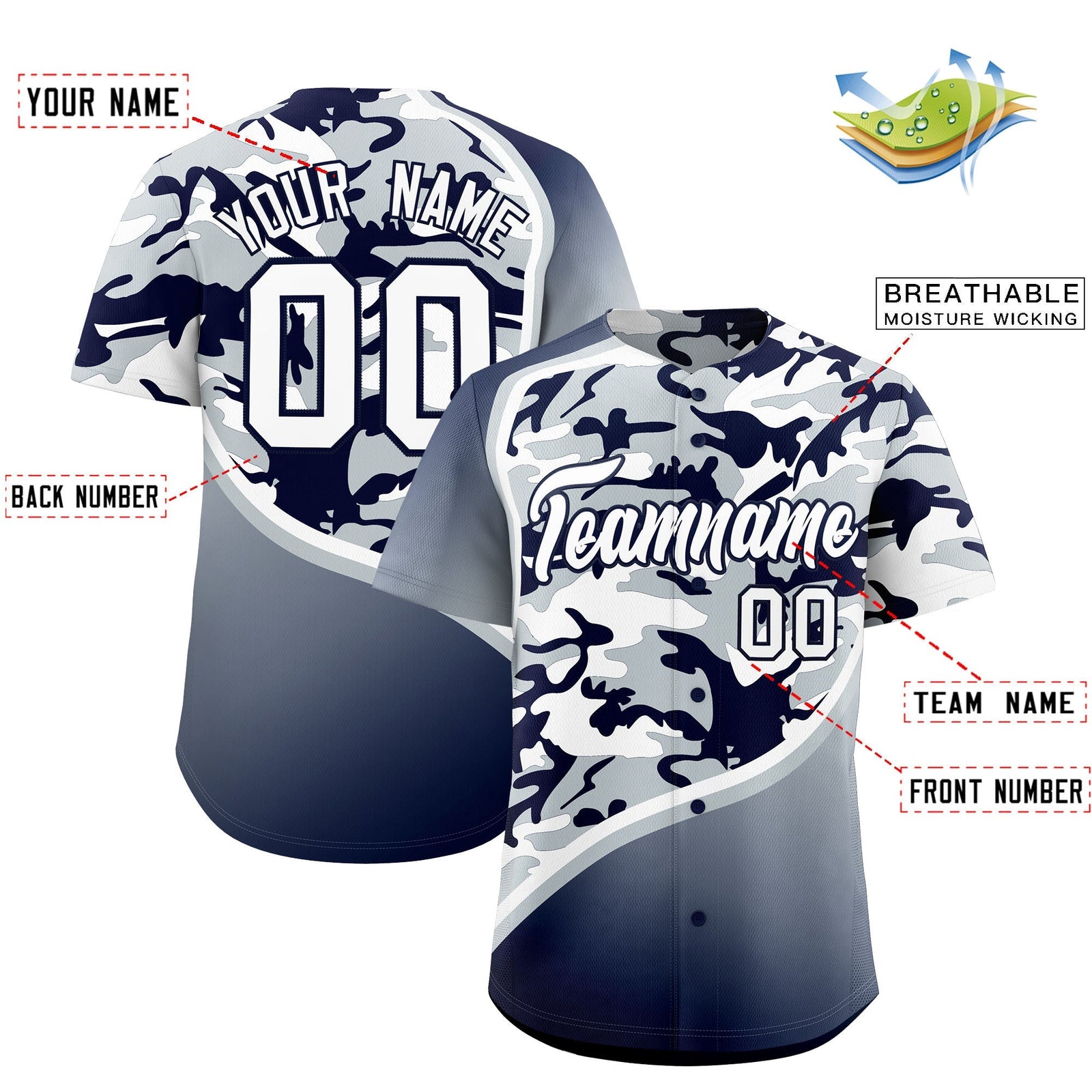Custom Silver Navy White Camo Gradient Fashion Baseball Jersey | Perfect for Training,Sublimation Printed & Stitched,Add Name and Numbern,Perfect for Teams | KXKSHOP