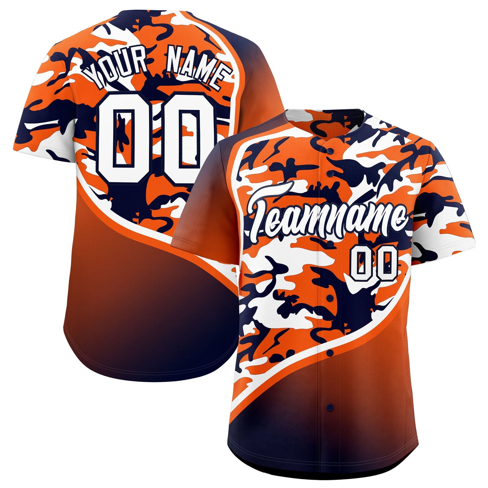 Custom Orange Navy White Camo Gradient Fashion Baseball Jersey | Perfect for Training,Sublimation Printed & Stitched,Add Name and Numbern,Perfect for Teams | KXKSHOP