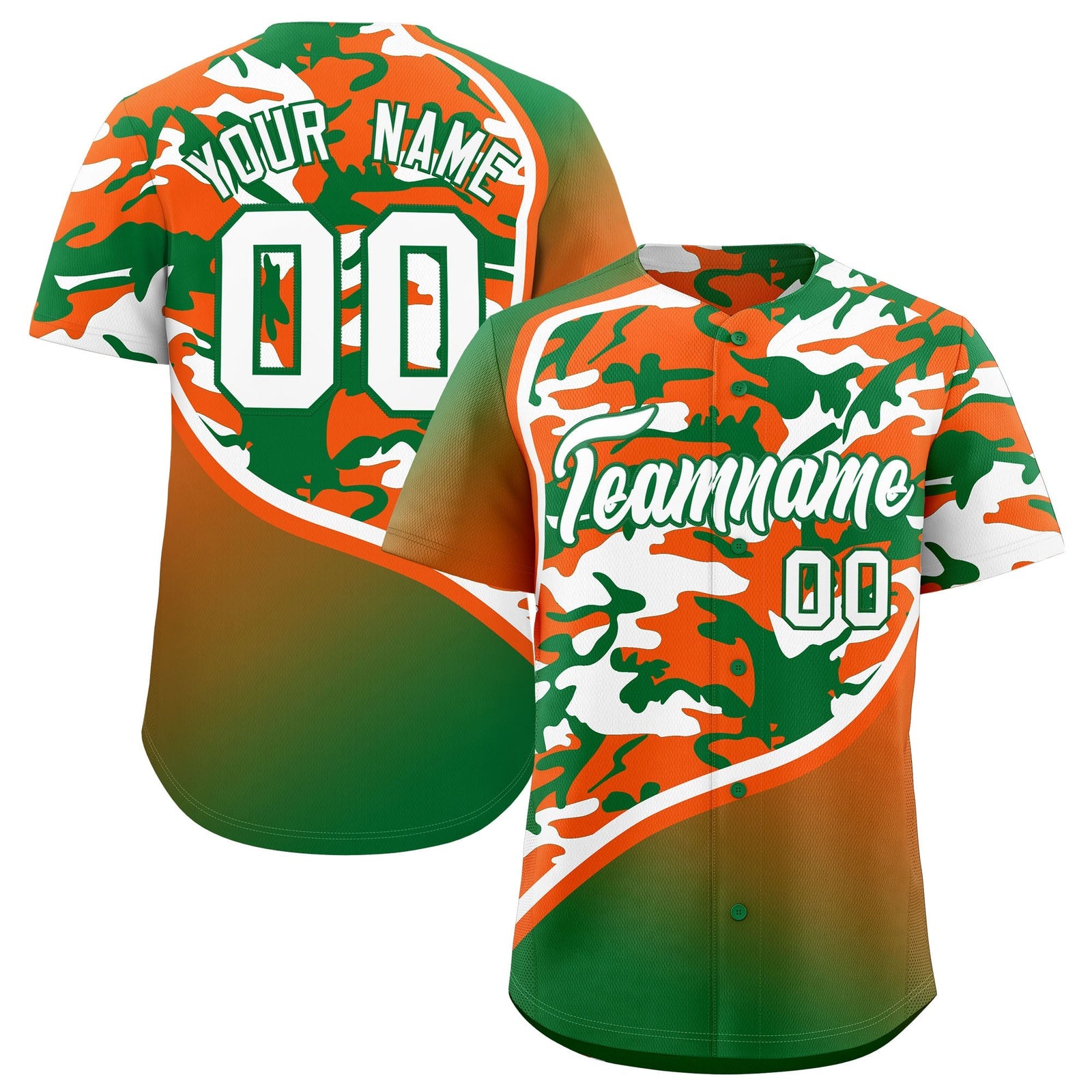 Custom Orange Kelly Green White Camo Gradient Fashion Baseball Jersey | Perfect for Training,Sublimation Printed & Stitched,Add Name and Numbern,Perfect for Teams | KXKSHOP