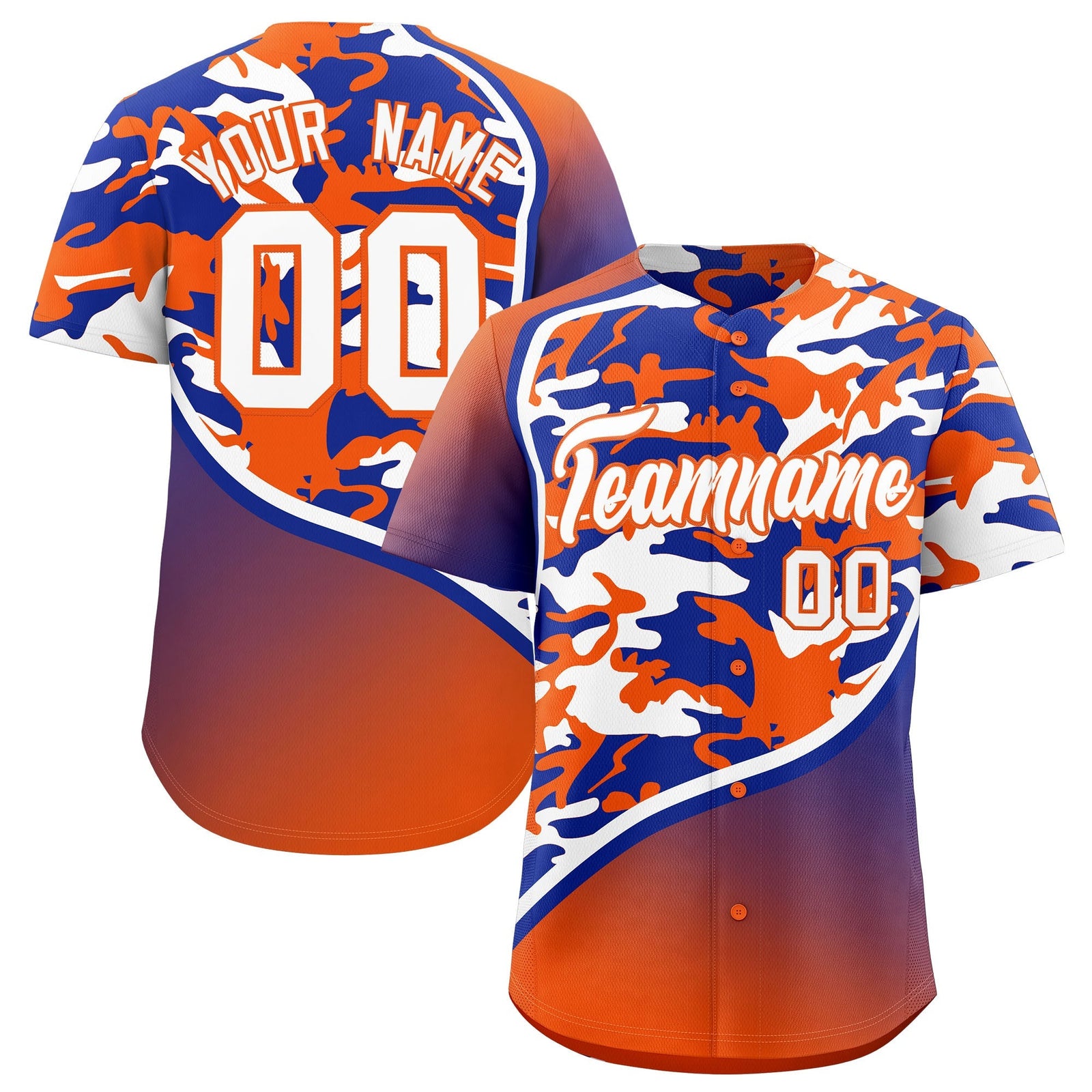 Custom Royal Blue Orange White Camo Gradient Fashion Baseball Jersey | Perfect for Training,Sublimation Printed & Stitched,Add Name and Numbern,Perfect for Teams | KXKSHOP