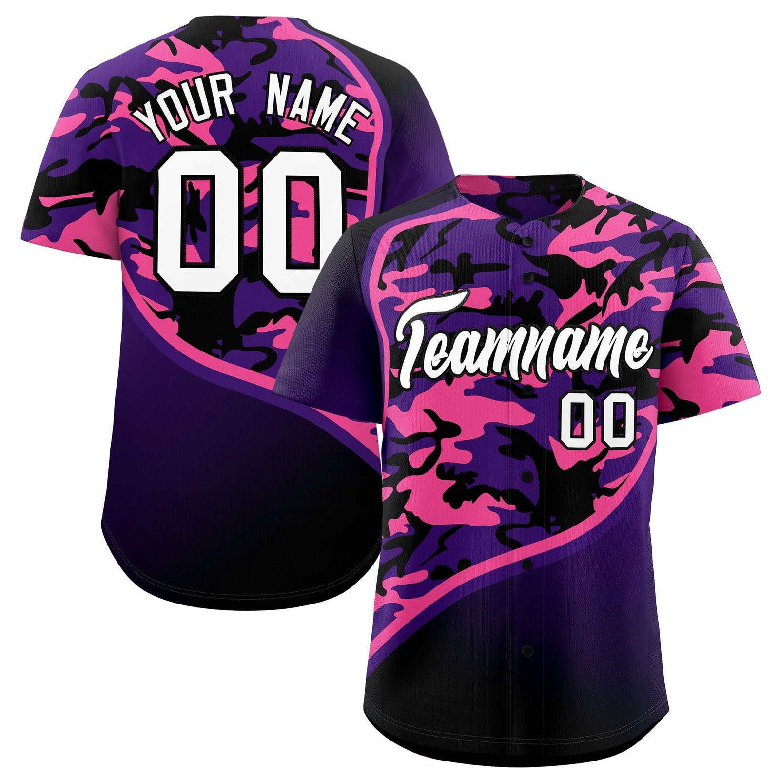 Custom Purple Pink Black Camo Gradient Fashion Baseball Jersey | Perfect for Training,Sublimation Printed & Stitched,Add Name and Numbern,Perfect for Teams | KXKSHOP