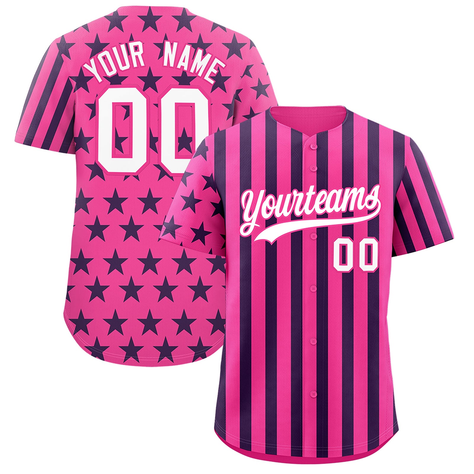 Custom Pink White Navy American Flag Graffiti Pattern Baseball Jersey| KXKSHOP