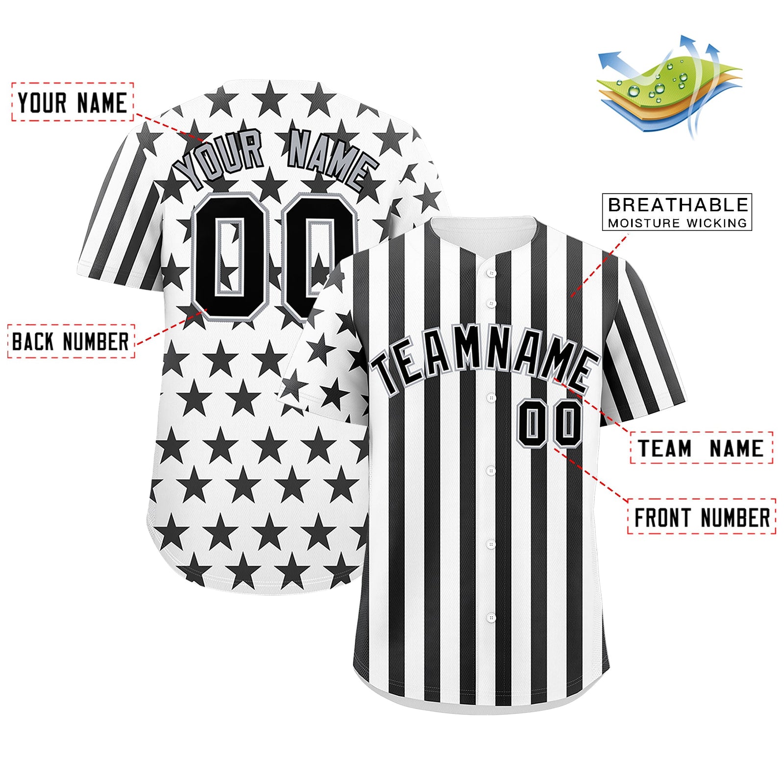 Custom White Black American Flag Graffiti Pattern Baseball Jersey| KXKSHOP