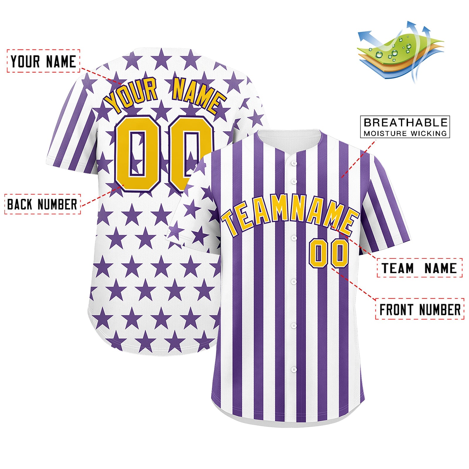 Custom White Purple American Flag Graffiti Pattern Baseball Jersey| KXKSHOP