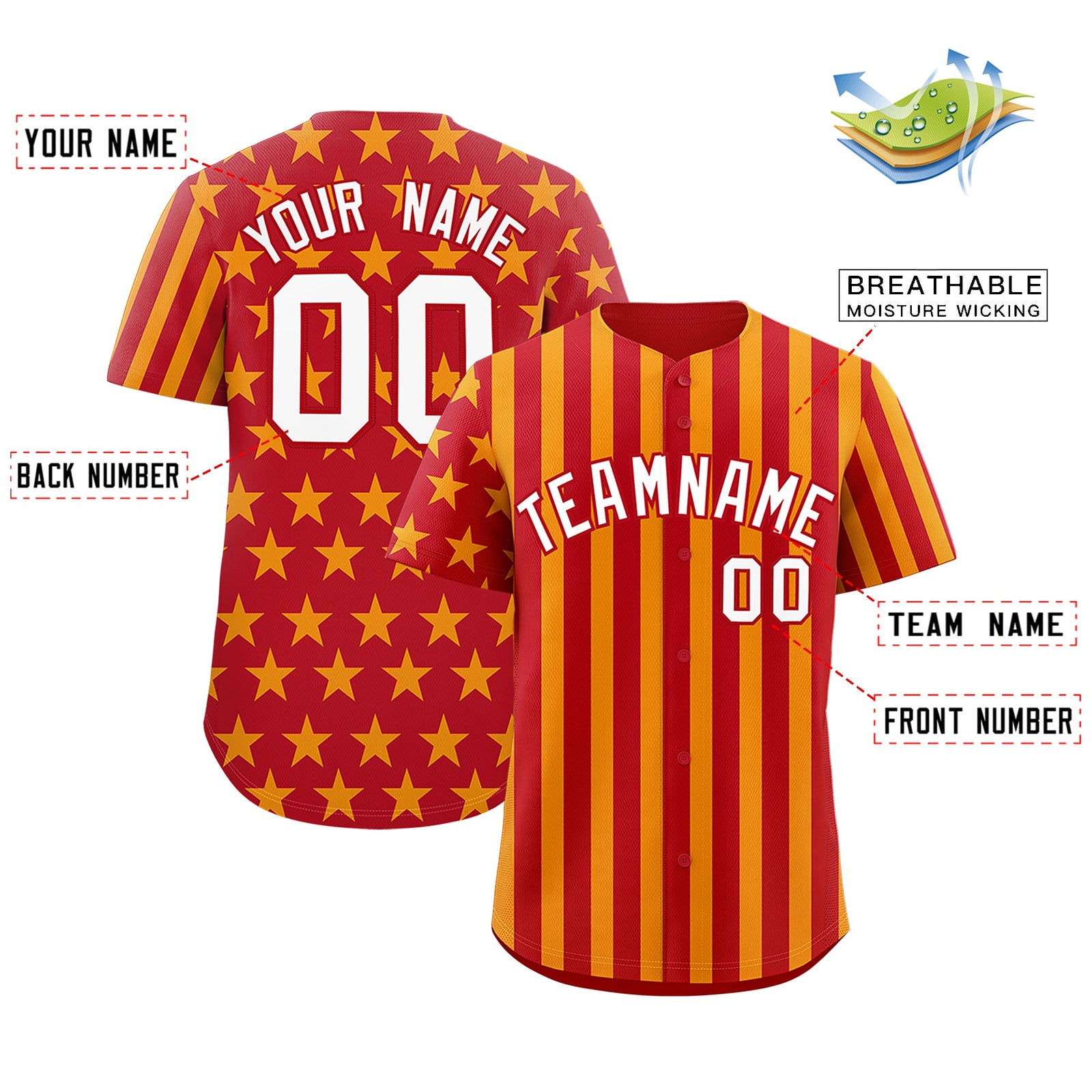 Custom Red Yellow American Flag Graffiti Pattern Baseball Jersey| KXKSHOP