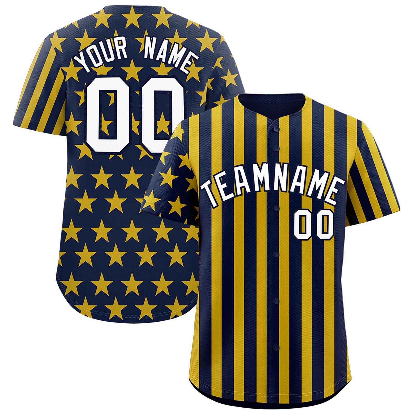 Custom Navy Gold White American Flag Graffiti Pattern Baseball Jersey| KXKSHOP