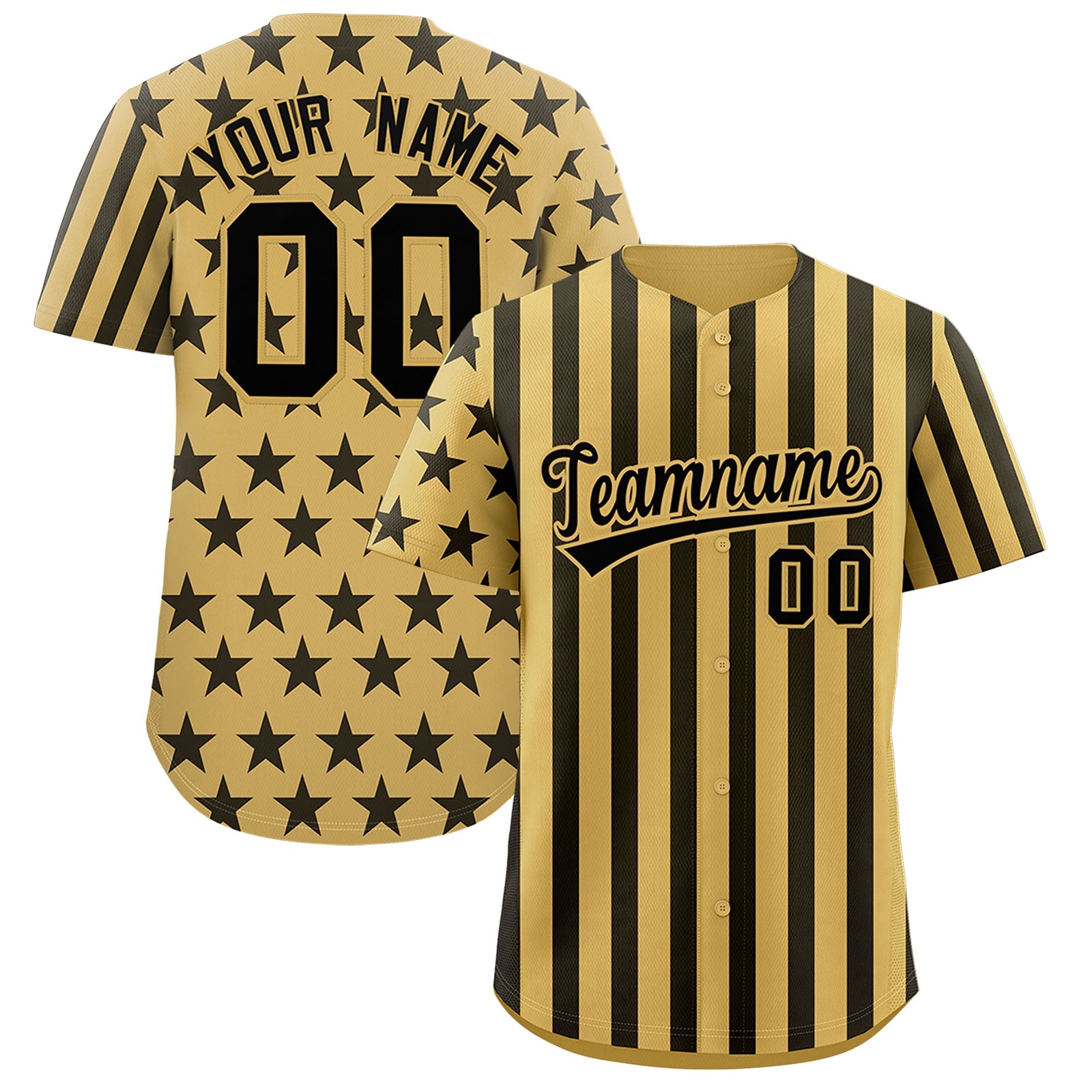 Custom Old Gold Black American Flag Graffiti Pattern Baseball Jersey| KXKSHOP