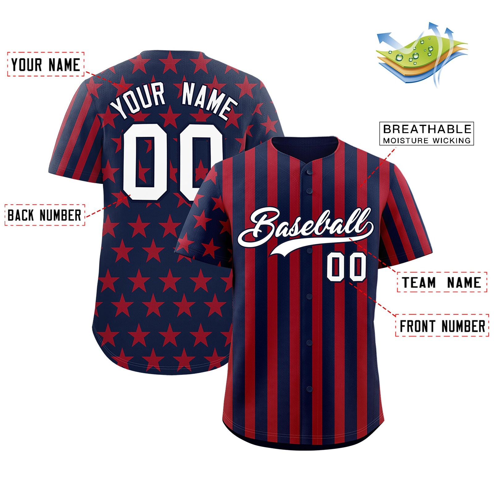 Custom Navy Red White American Flag Graffiti Pattern Baseball Jersey| KXKSHOP