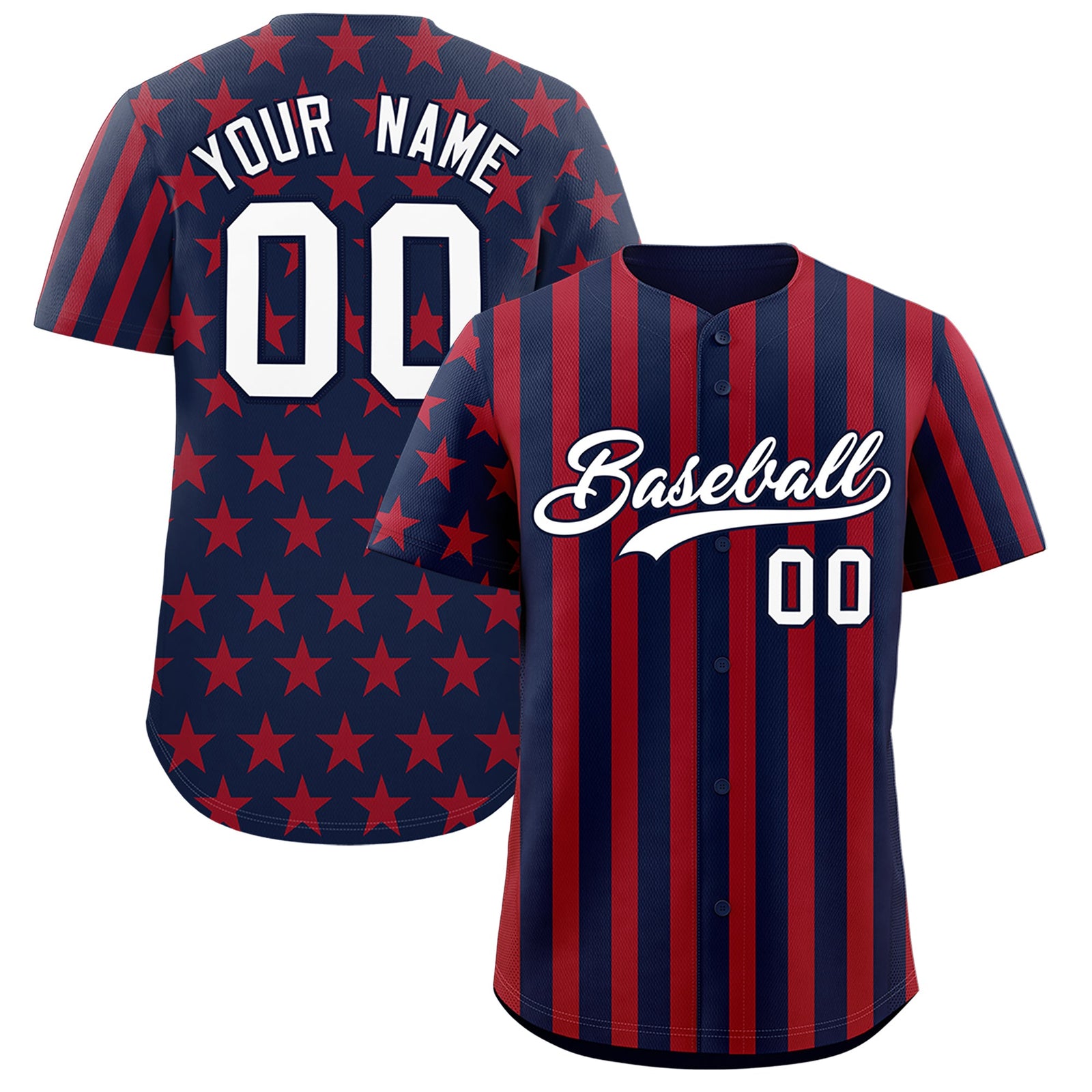 Custom Navy Red White American Flag Graffiti Pattern Baseball Jersey| KXKSHOP