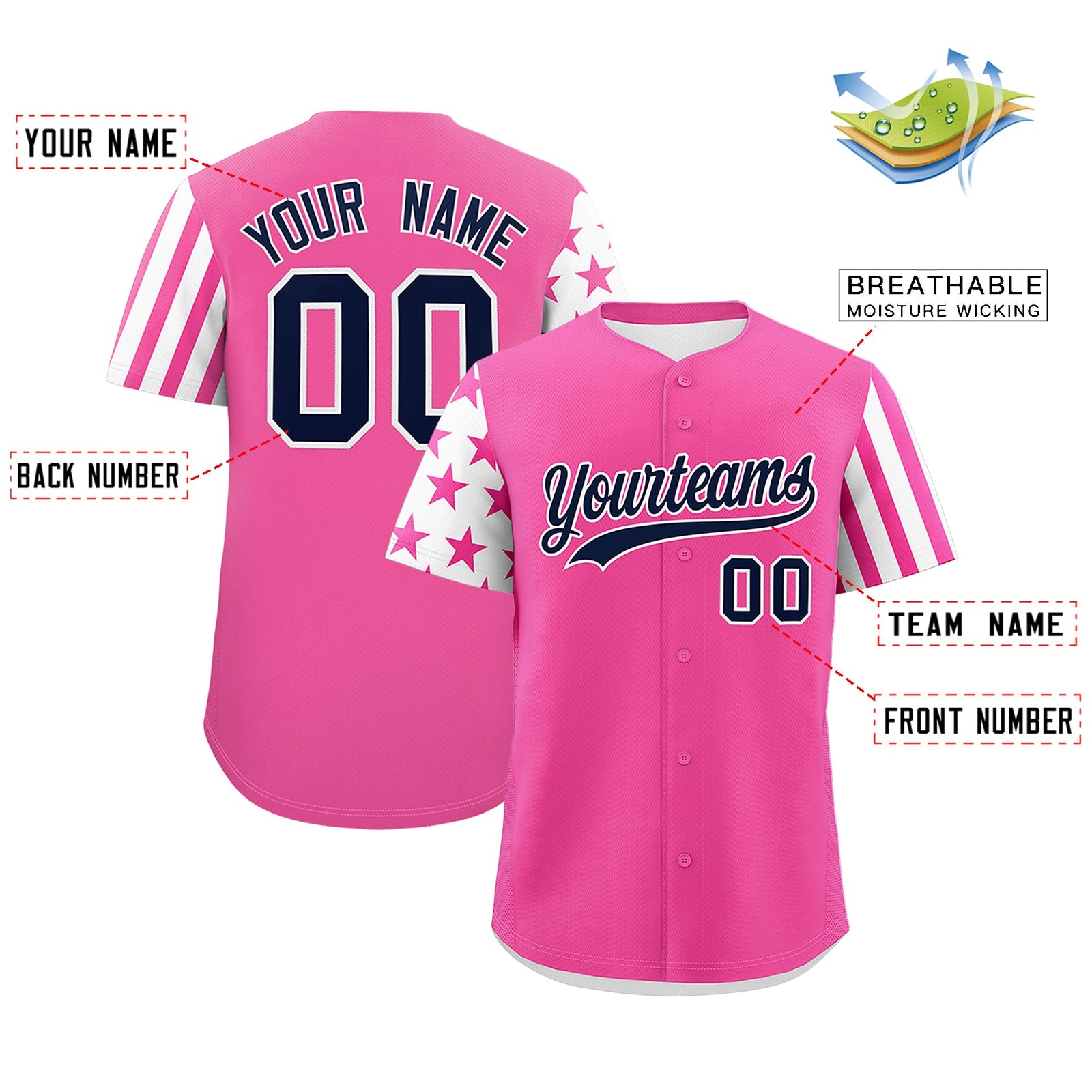 Custom Pink White American Flag Raglan Sleeves Baseball Jersey| KXKSHOP