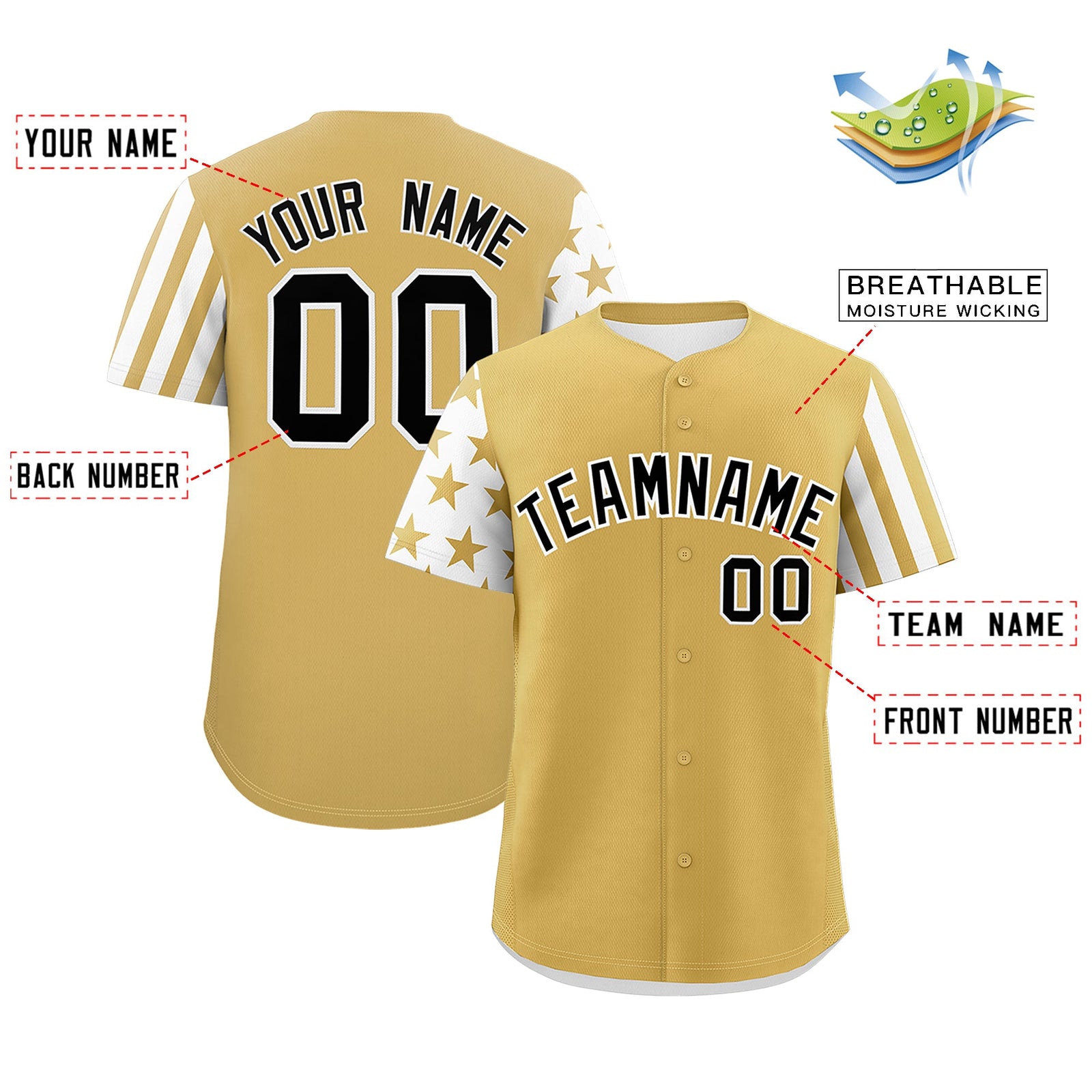 Custom Old Gold White American Flag Raglan Sleeves Baseball Jersey| KXKSHOP