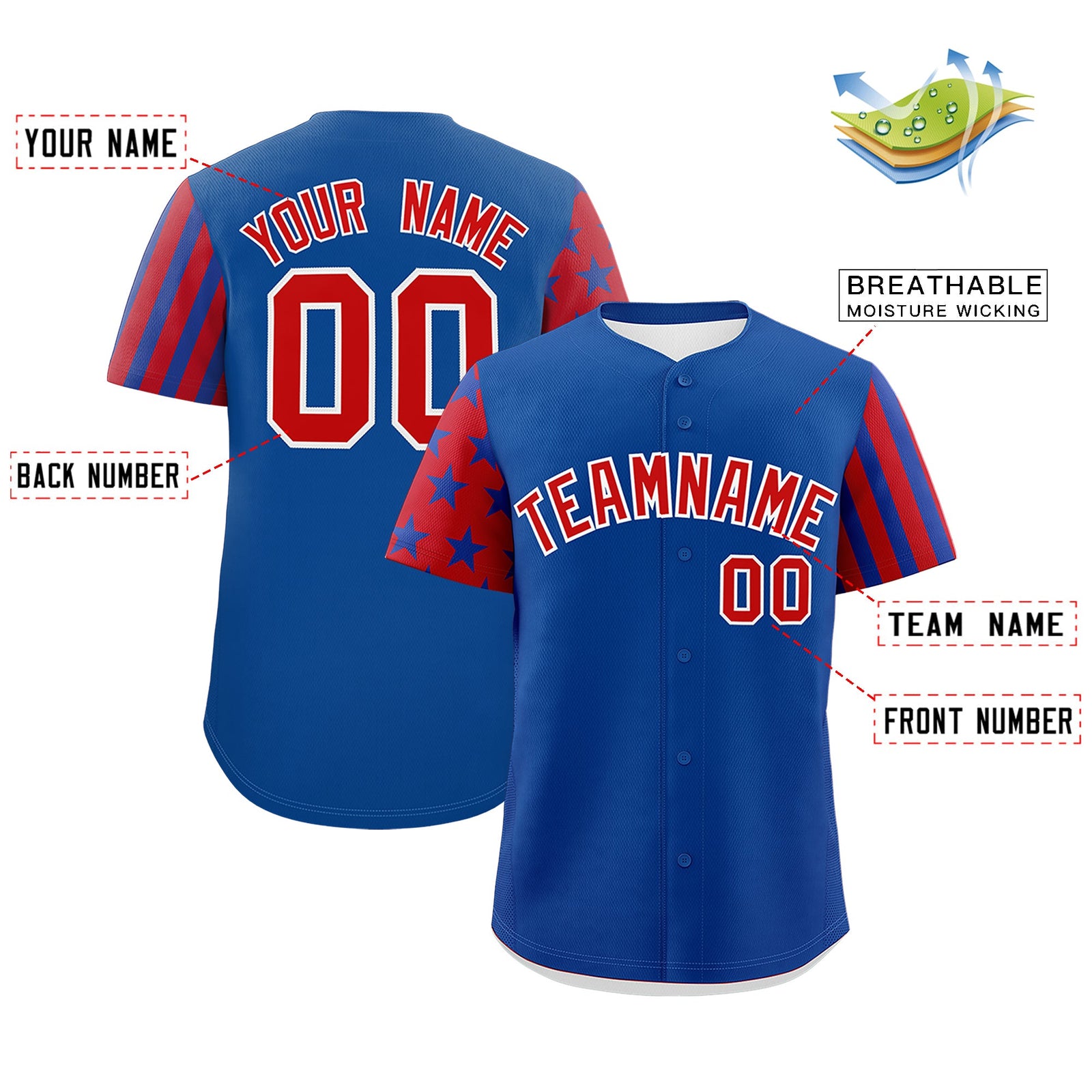 Custom Royal Blue Red American Flag Raglan Sleeves Baseball Jersey| KXKSHOP