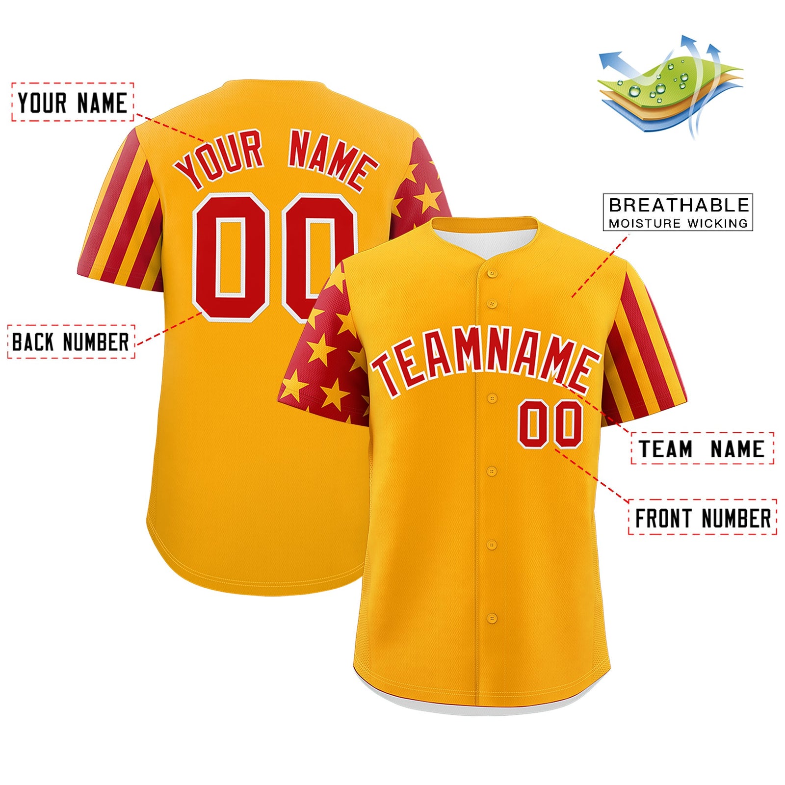 Custom Yellow Red American Flag Raglan Sleeves Baseball Jersey| KXKSHOP