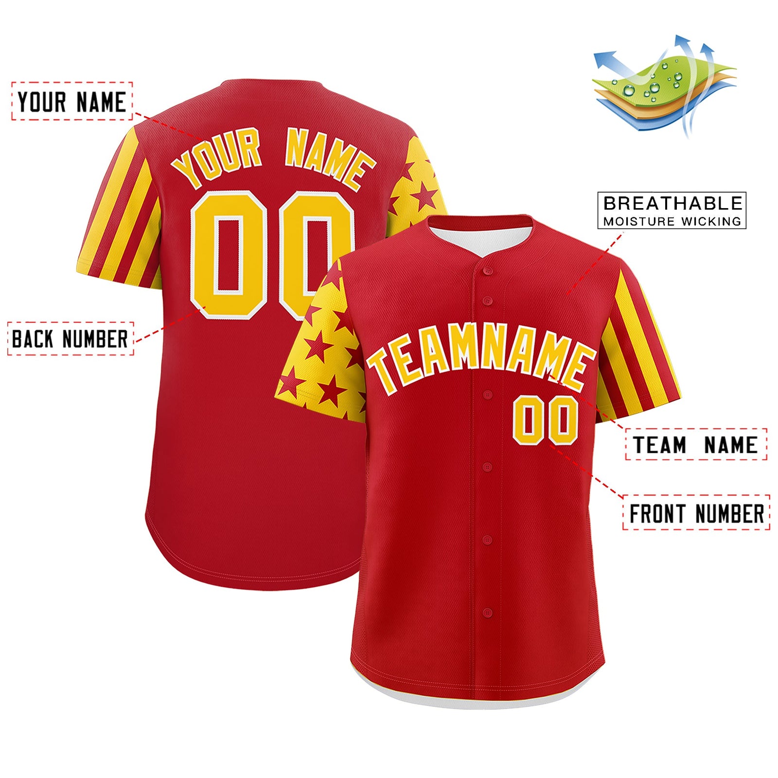 Custom Red Gold American Flag Raglan Sleeves Baseball Jersey| KXKSHOP