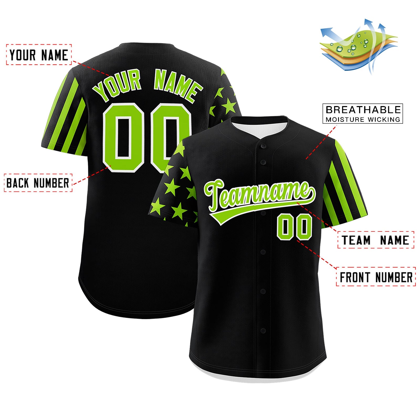 Custom Black Neon Green American Flag Raglan Sleeves Baseball Jersey| KXKSHOP