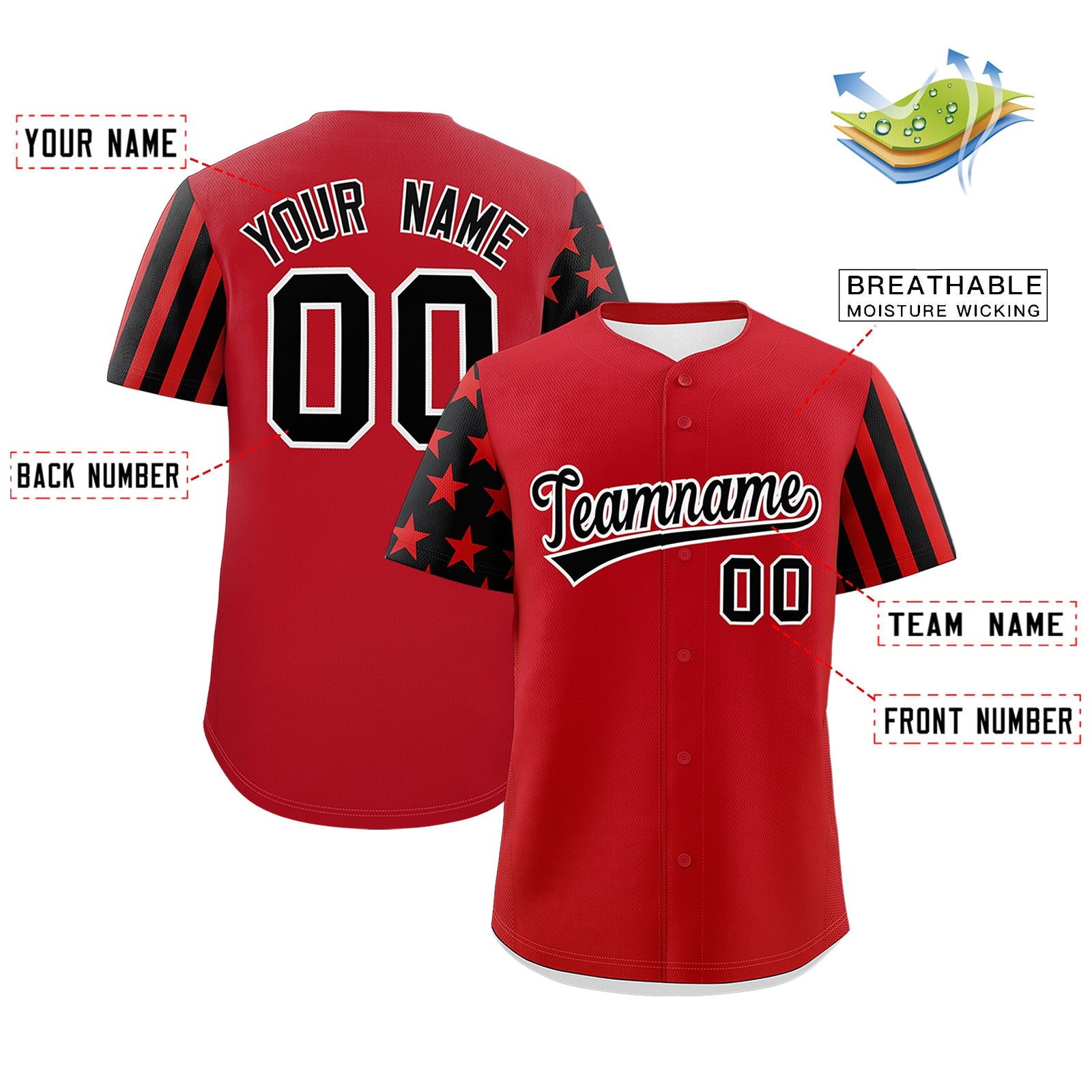 Custom Red Black American Flag Raglan Sleeves Baseball Jersey| KXKSHOP