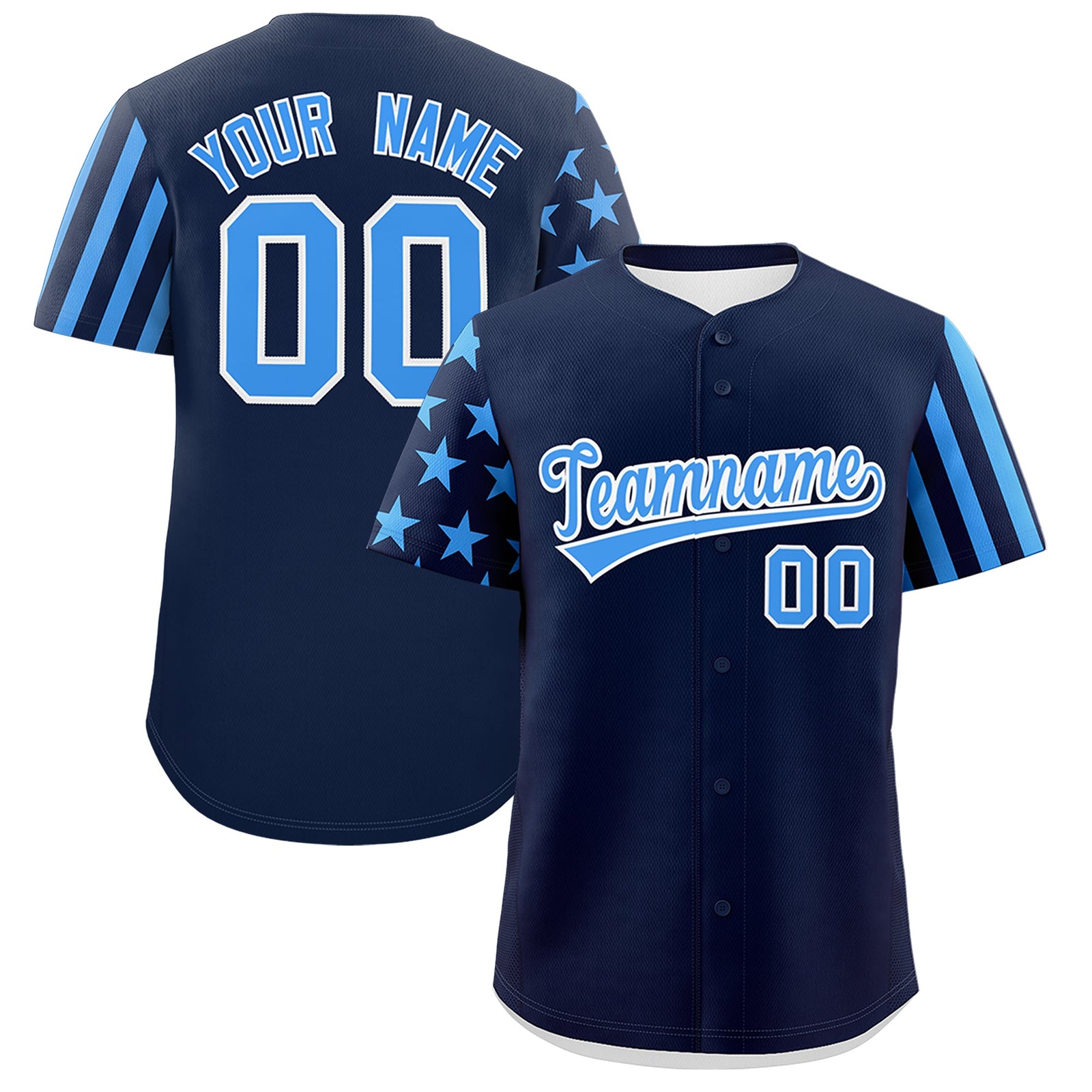 Custom Navy Powder Blue American Flag Raglan Sleeves Baseball Jersey| KXKSHOP
