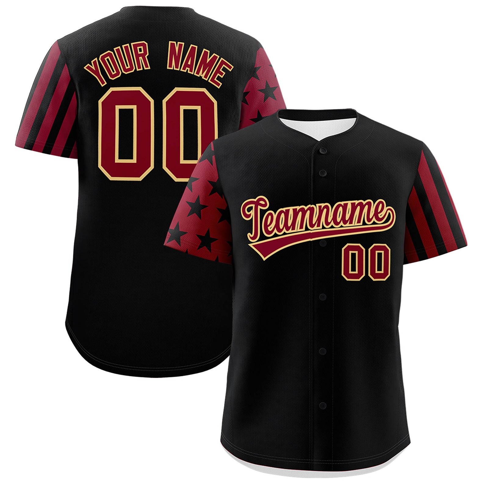 Custom Black Crimson American Flag Raglan Sleeves Baseball Jersey| KXKSHOP