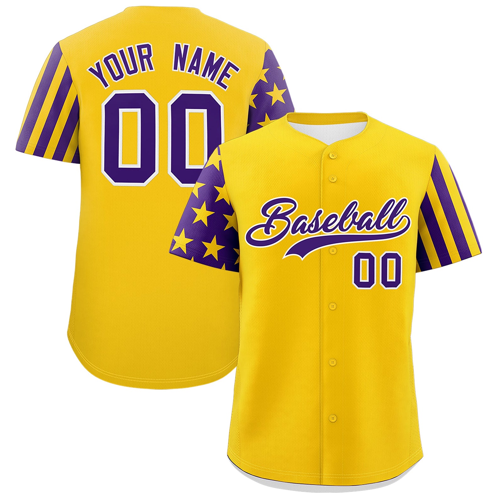 Custom Gold Purple American Flag Raglan Sleeves Baseball Jersey| KXKSHOP
