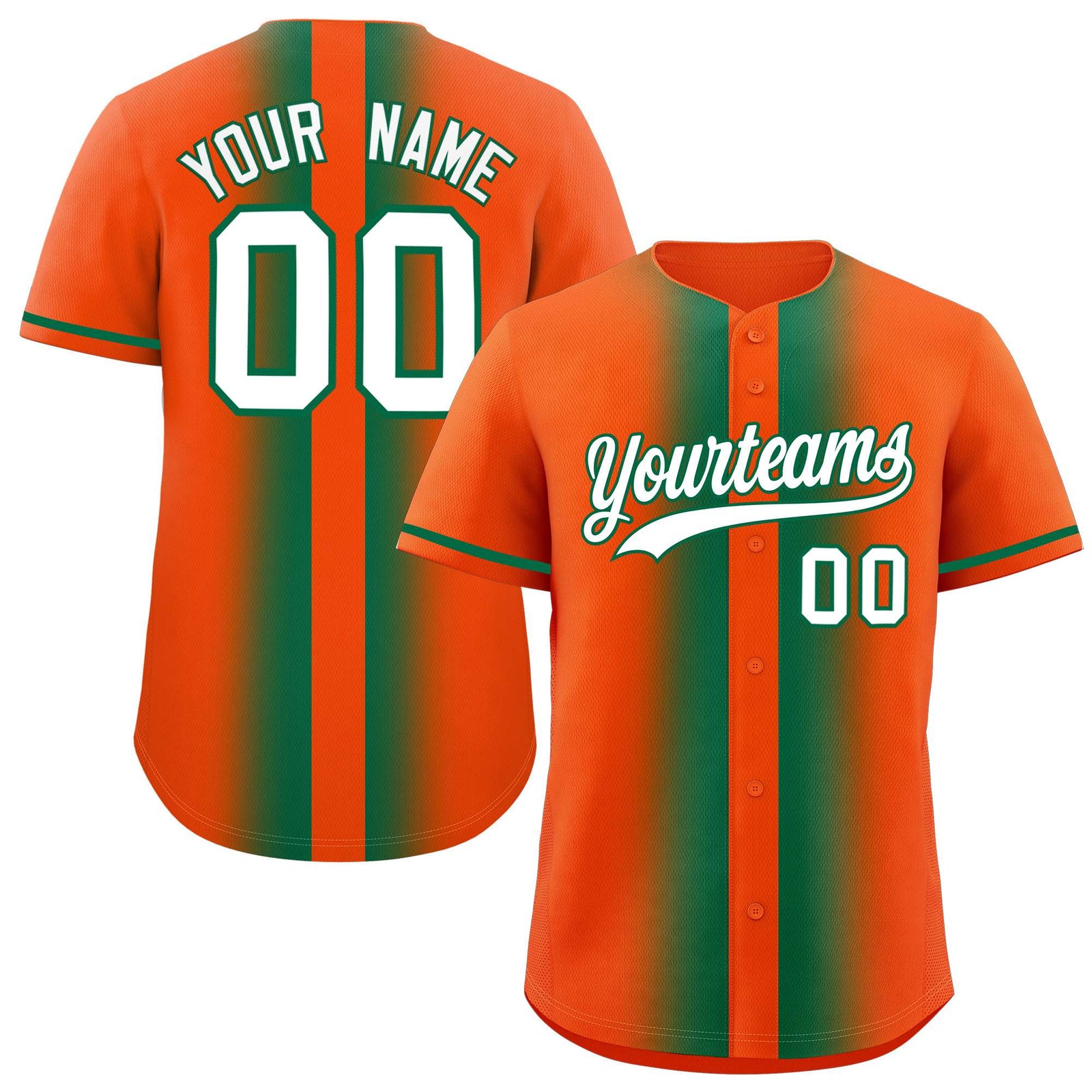 Custom Orange Kelly Green Lapel Gradient Fashion Authentic Baseball Jersey