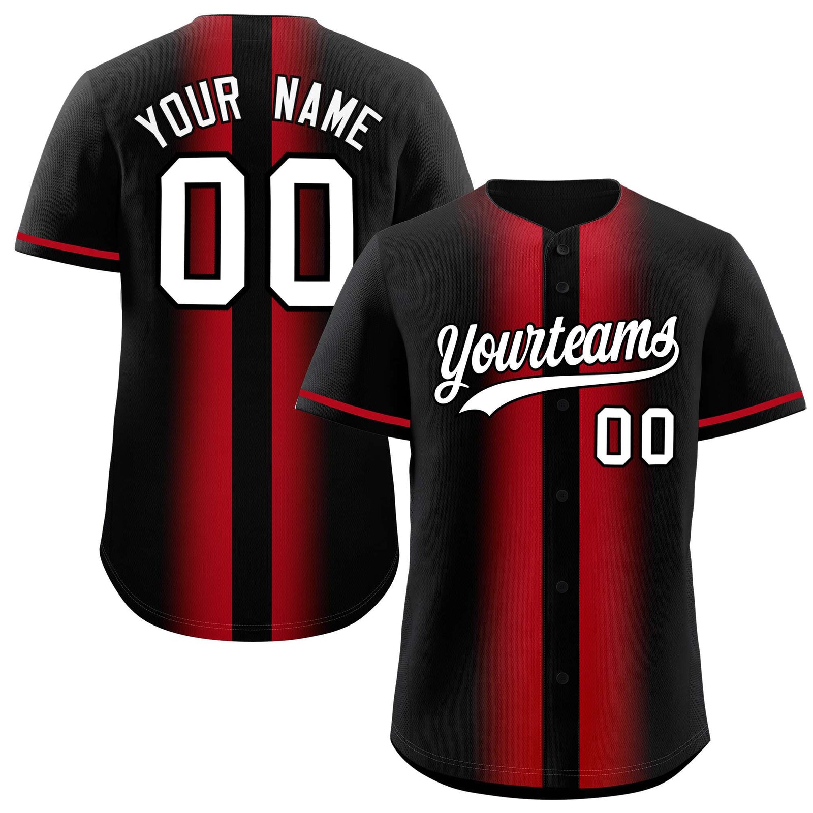 Custom Black Red Lapel Gradient Fashion Authentic Baseball Jersey